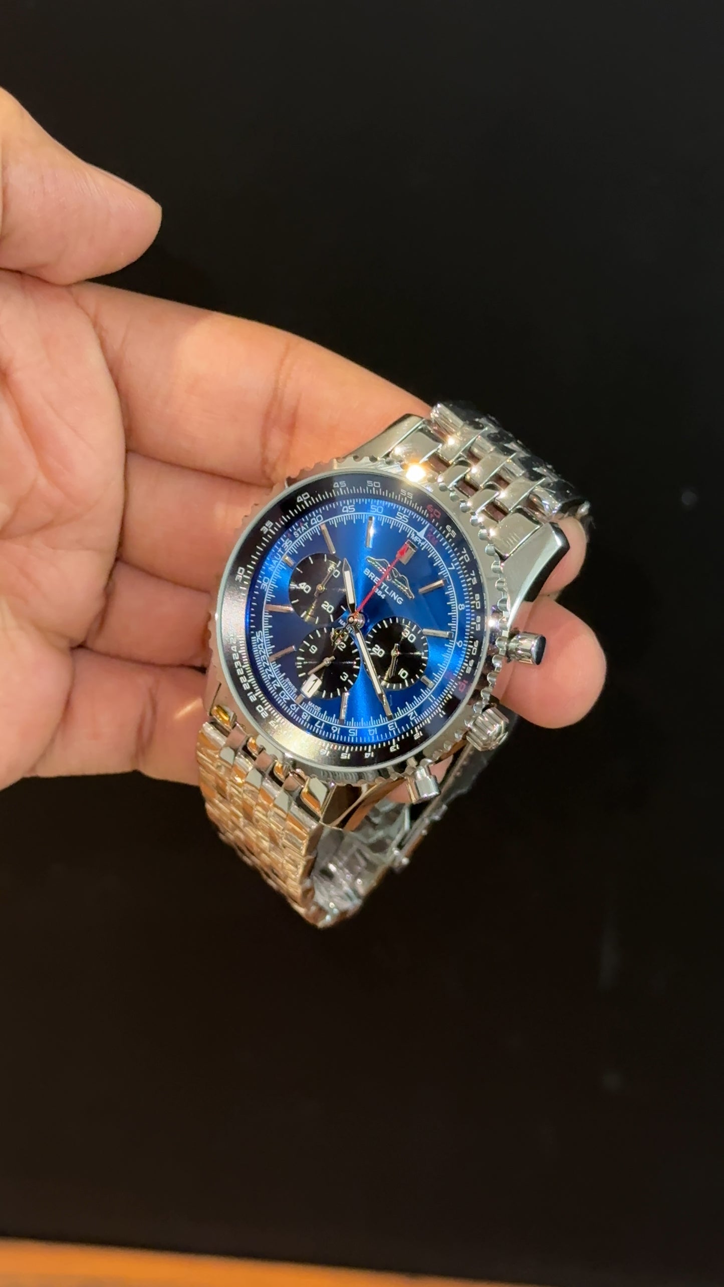 Brietling | Silver Jubilee Chain | Black Chrono | Blue Dial