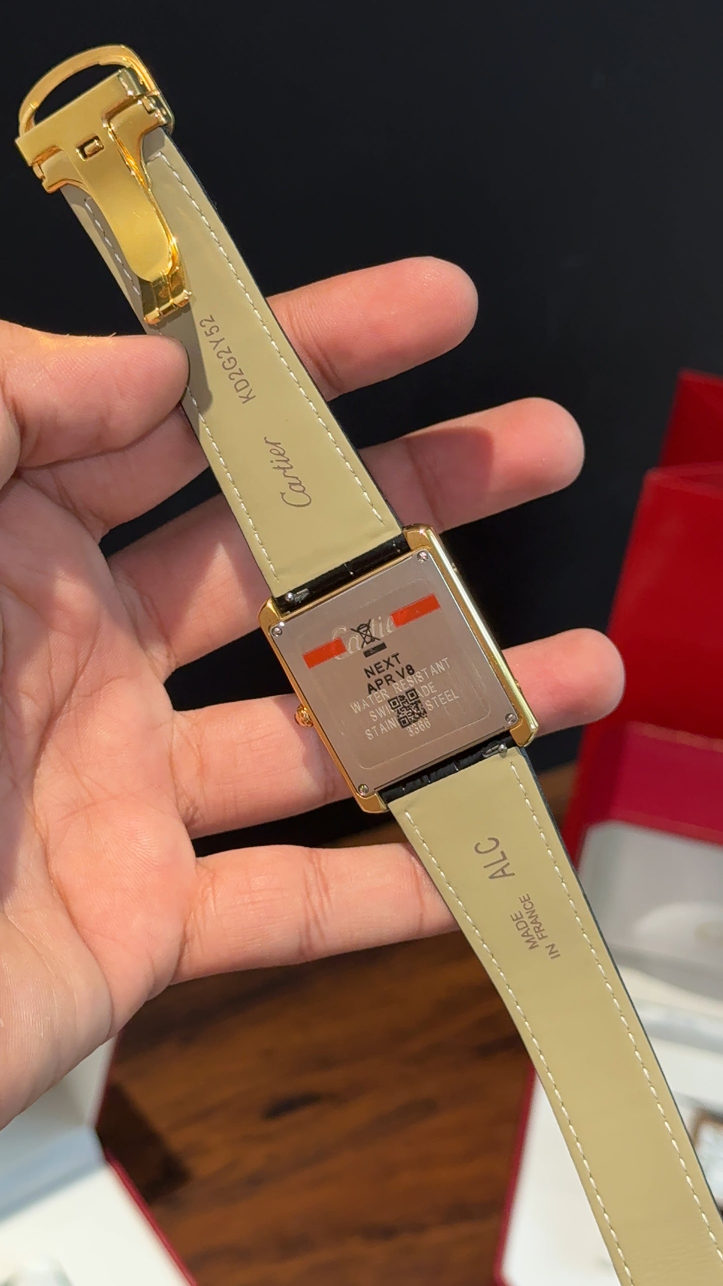 Cartier Tank | Rose | Black Leather Strap | White Dial