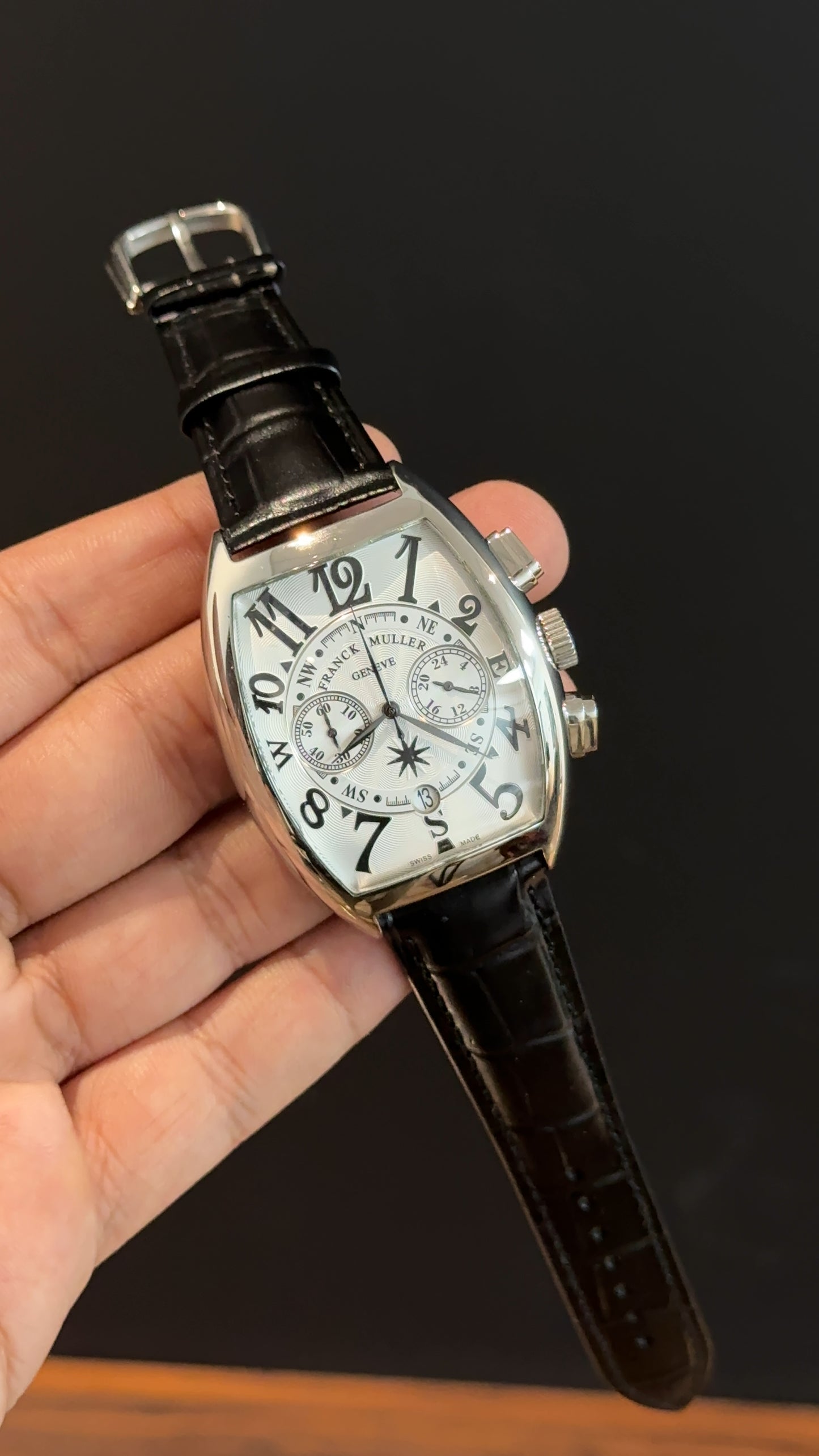 Franck muller | Black Leather Strap | Black Chrono | White Dial