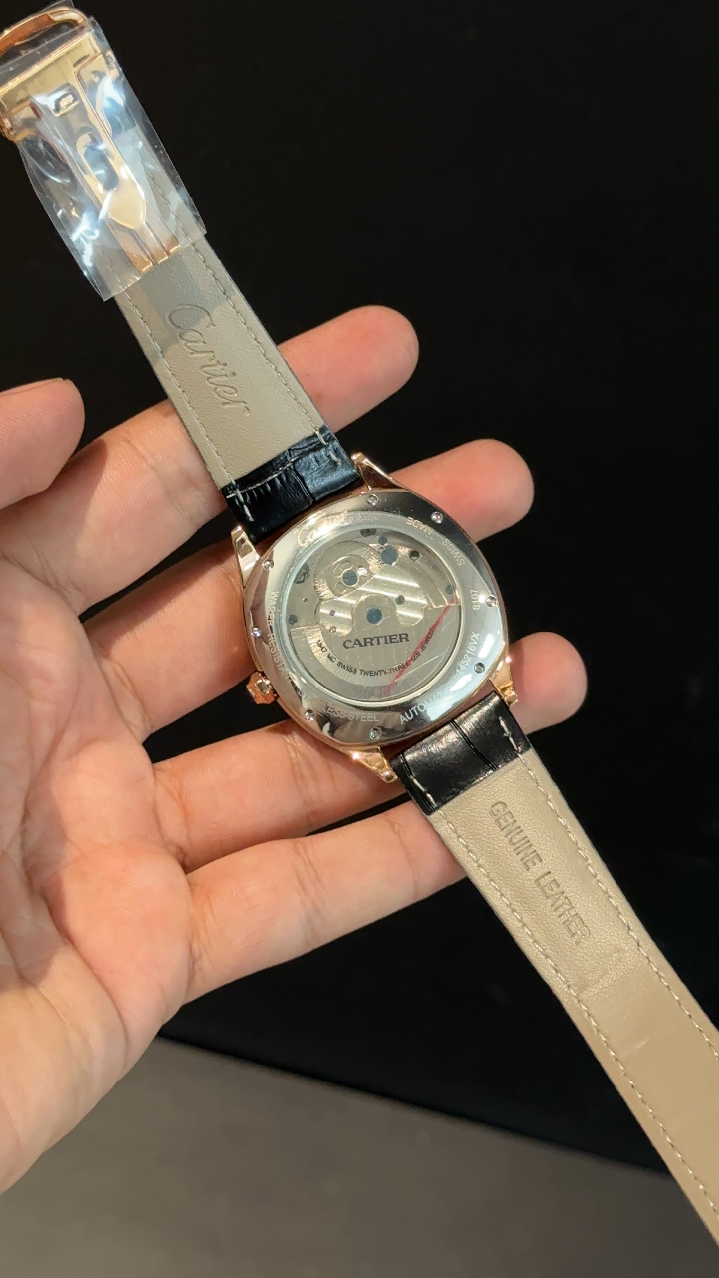 Cartier | Rose Square Bezel | Pendulum | Black Strap | Shady White Index Dial