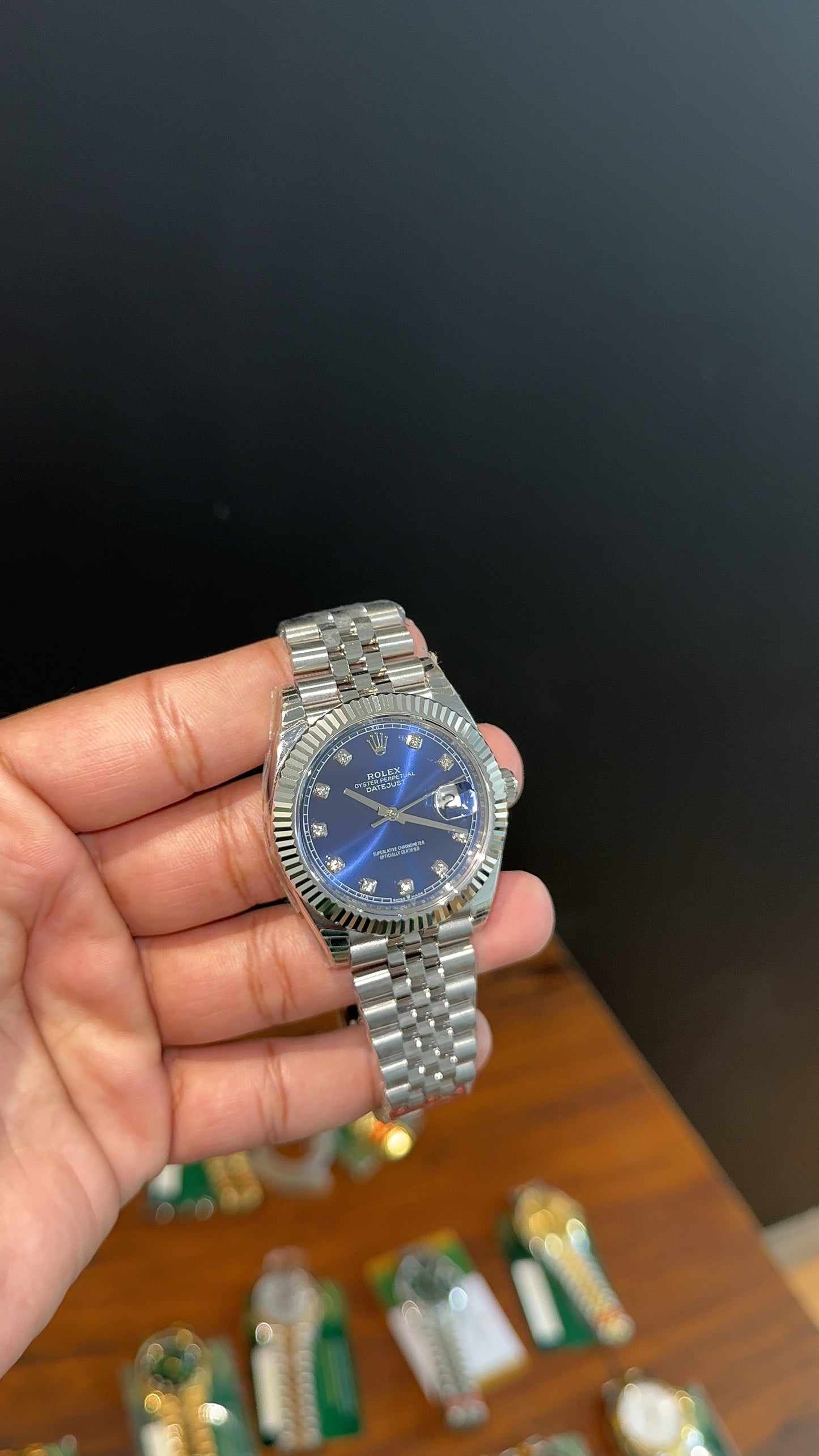 Premium Datejust | 40mm | Silver Chain | Blue Diamond Dial
