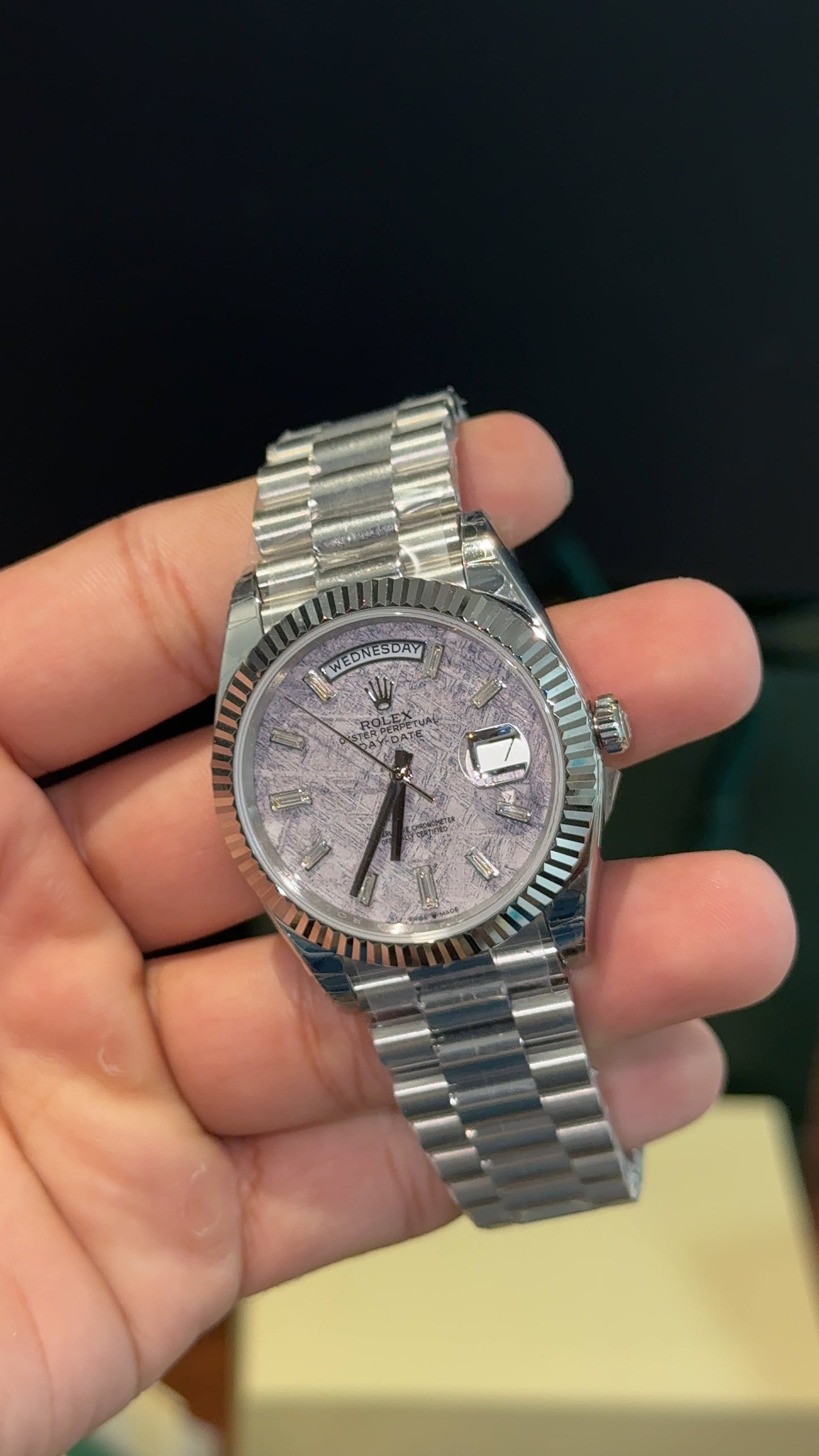 Premium Daydate | 40mm | Silver Chain | White Marble Dial