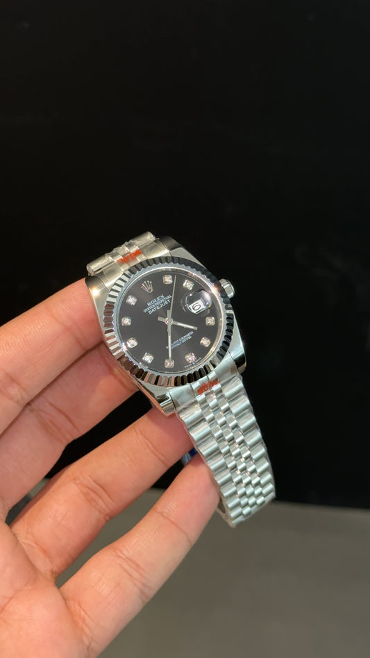 DateJust | 36mm | Silver Chain | Black Diamond Dial