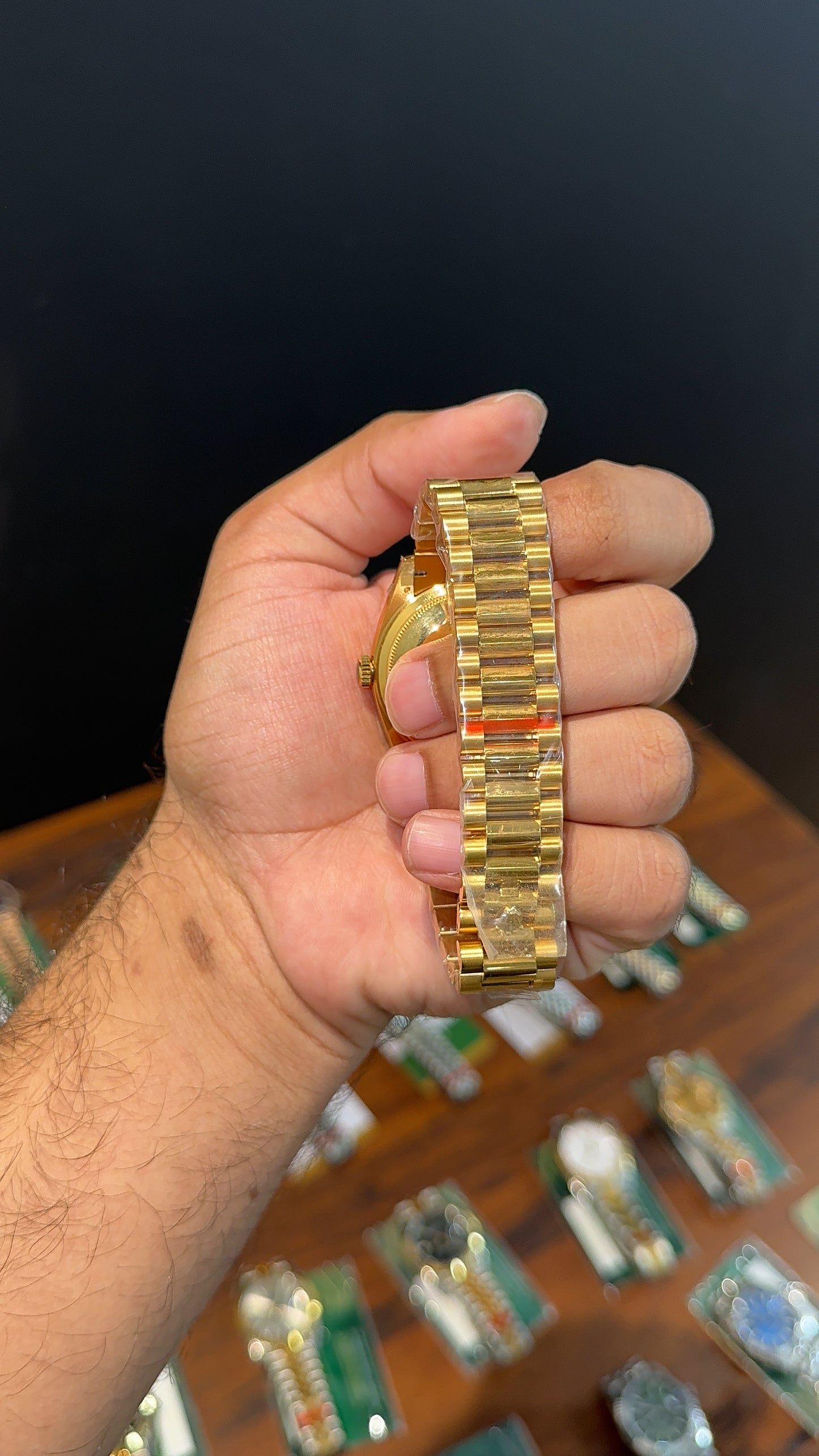 Premium Daydate | 36mm | Gold Chain | Platinum Green Diamond Roman Dial