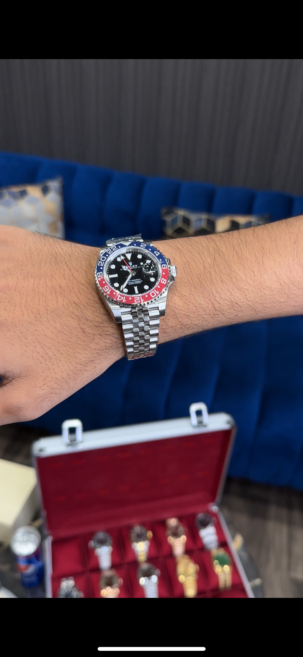 Premium GMT Pepsi | Silver Chain | Black Dial