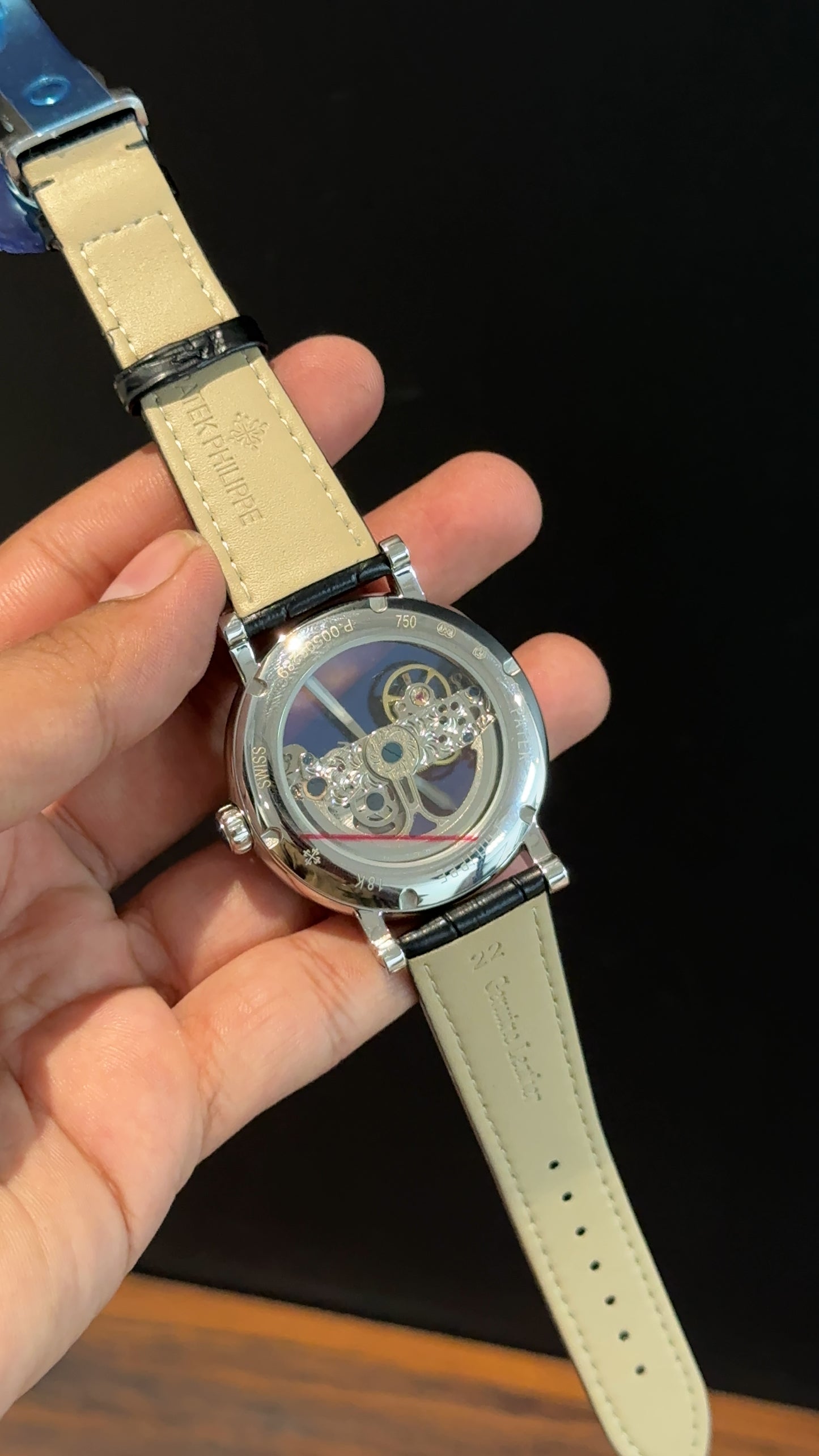 Pp Auto | Gold Skeleton | Black leather strap | Transparent Gold Dial