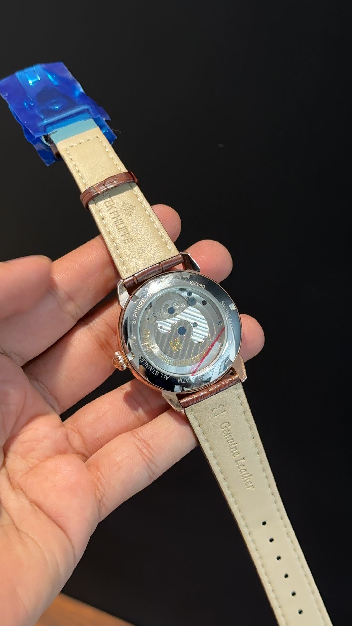 PP Auto | Rose | Pendulum | MoonPhase | Brown Leather Strap | White Textured Dial
