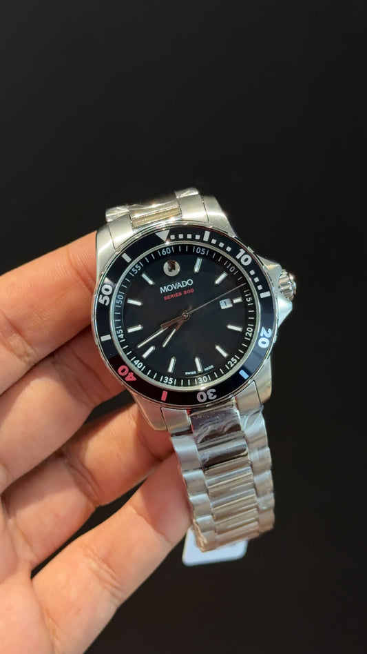 Movado | Silver Chain | Black Plain Dial