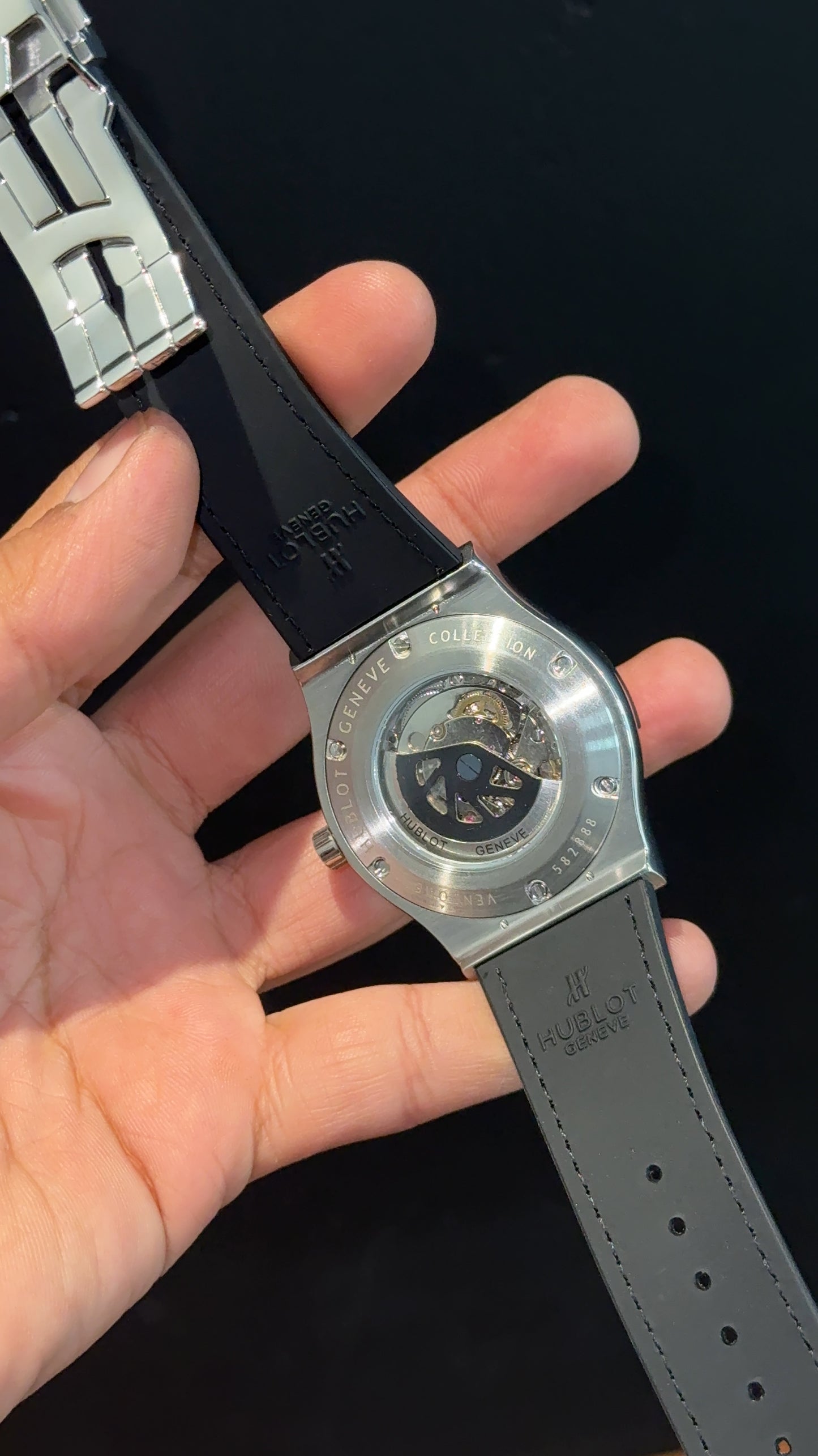 Hublot Auto | Silver Case | Black Strap | Black Dial