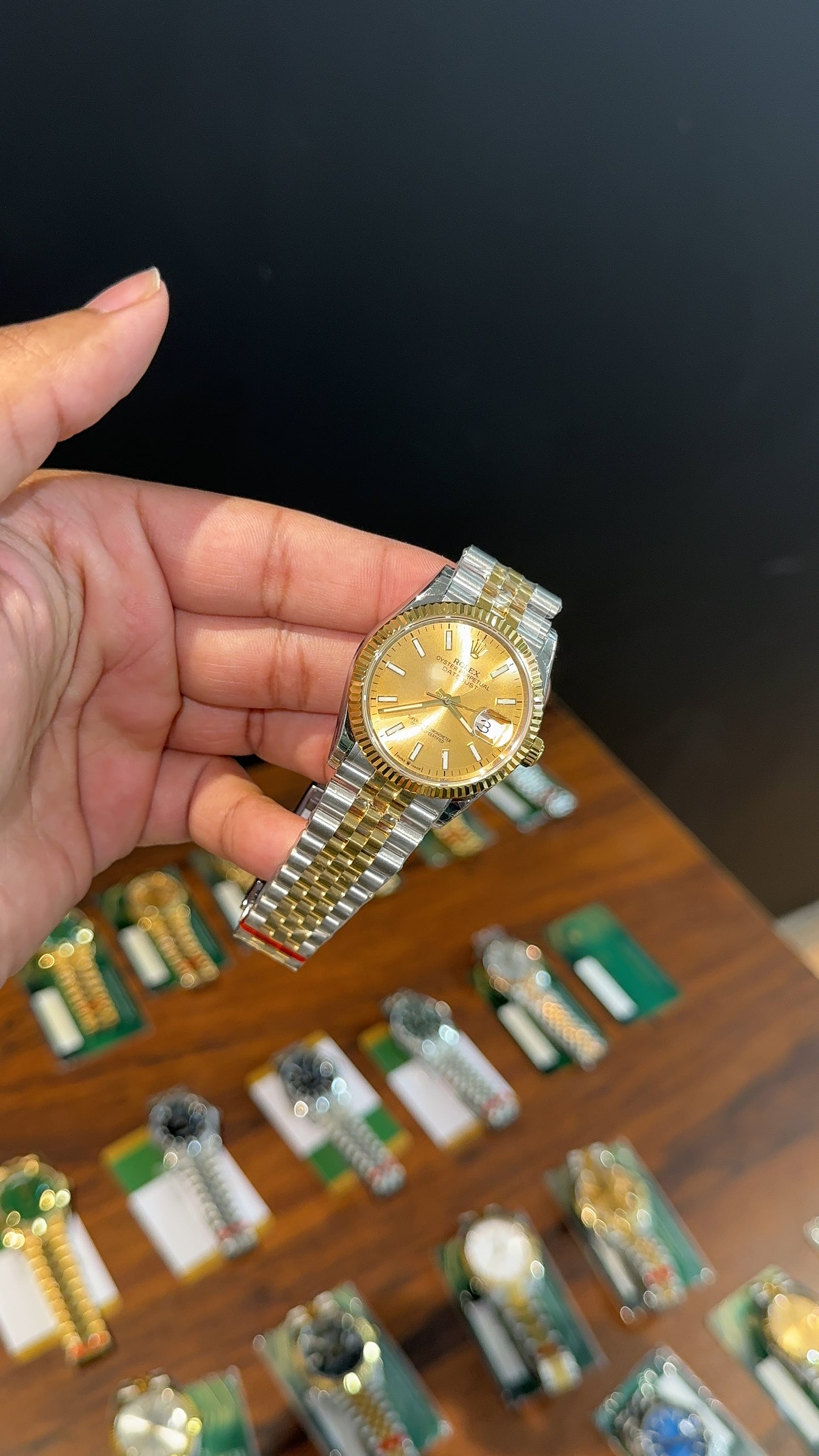 Premium Datejust | 36mm | Gold Two Tone Chain | Gold Dial