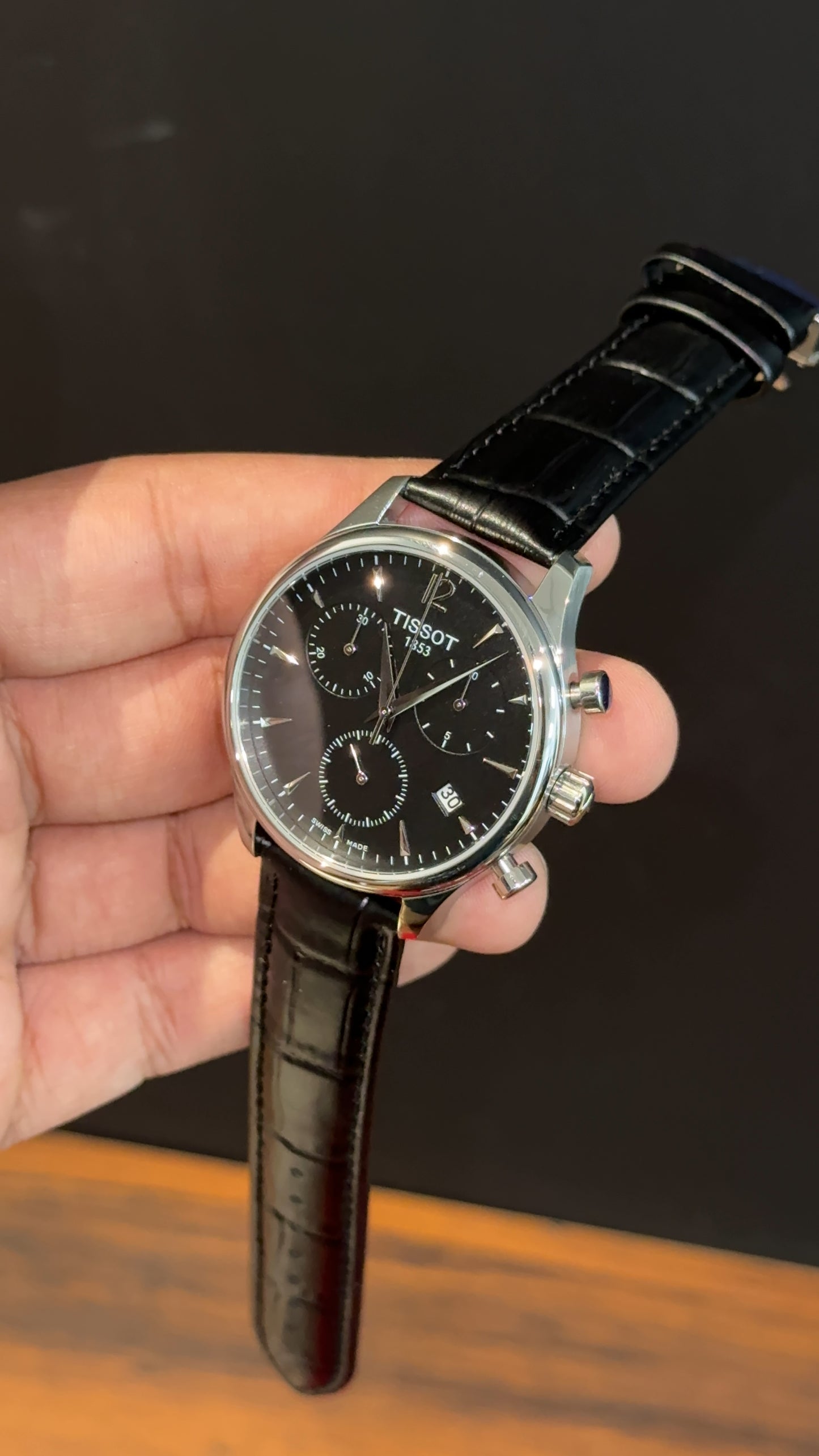 Tissot | 3 Chrono | Black Leather Strap | Black Dial