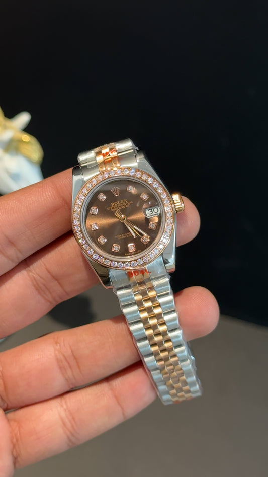 Datejust 27mm | Rose Two Tone Jubilee| Diamond Case | Diamond Choco Dial