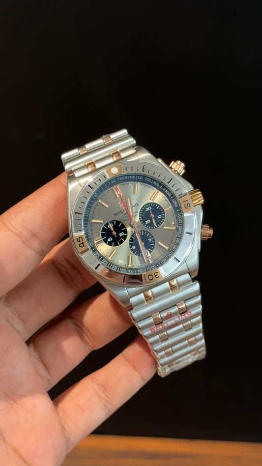 Brietling | Rose Two Tone Chronomat | Black Chrono | Grey Dial