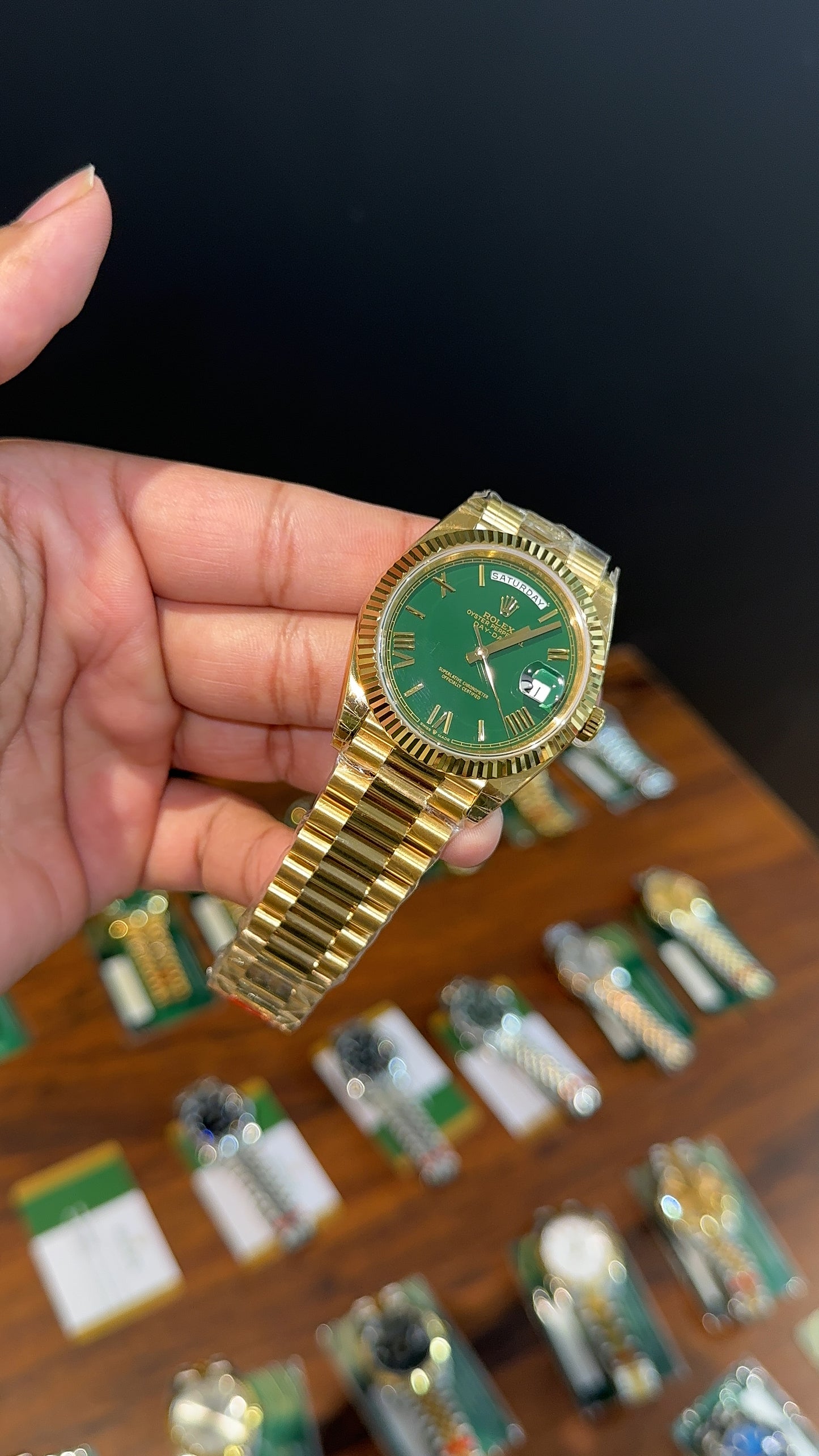 Premium Daydate | 40mm | Gold Chain | Green Roman Dial