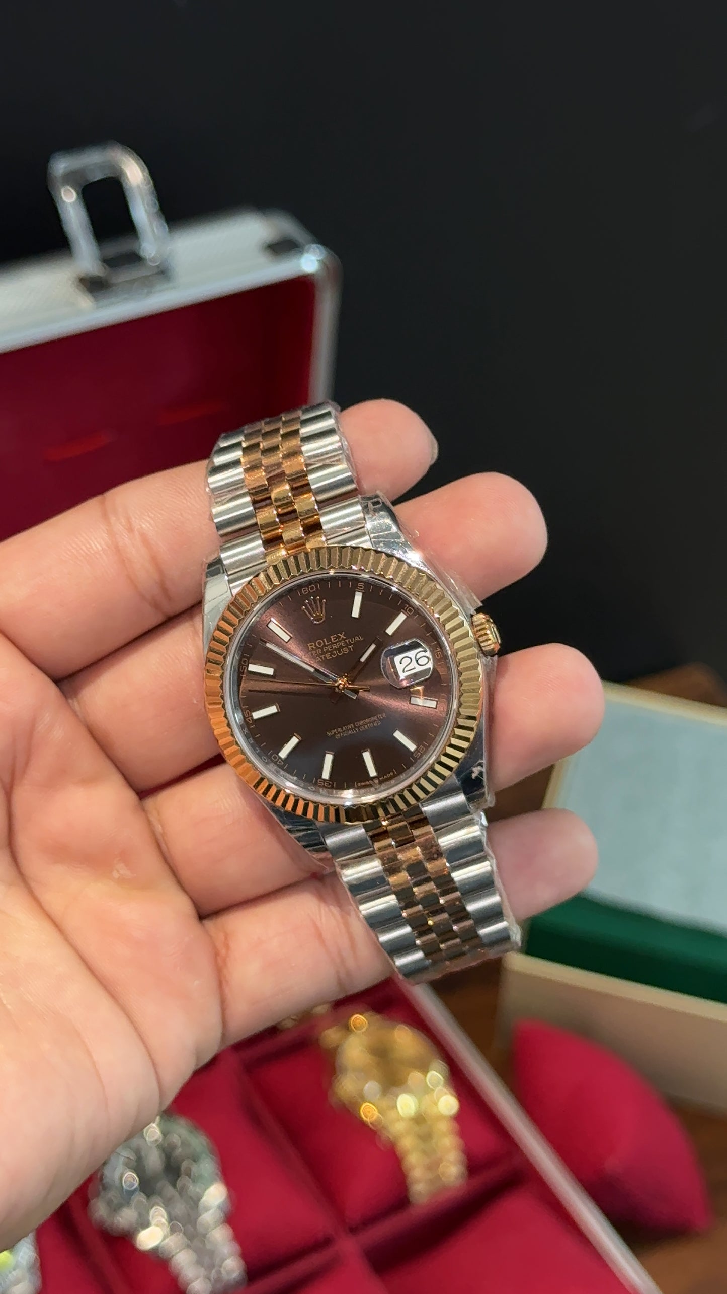 Premium Datejust | Rose Two Tone Chain  | Choco Dial