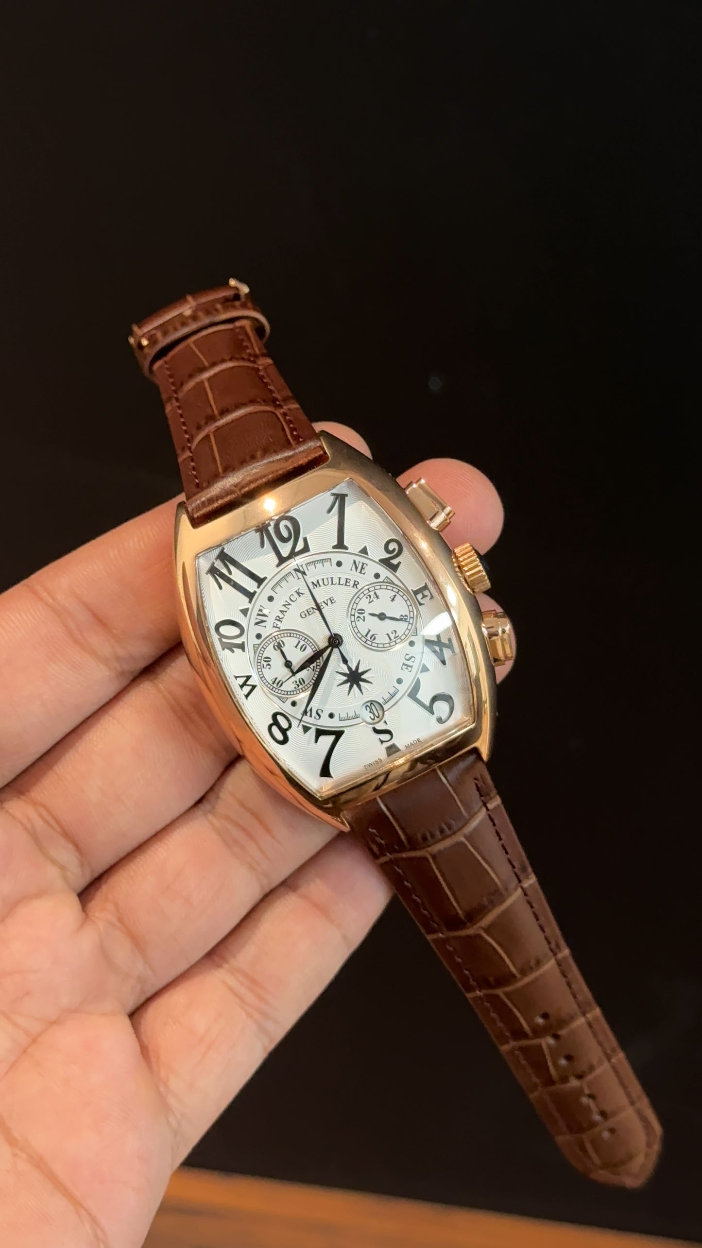 Franck muller Rose | Brown Leather Strap | Black Chrono | White Dial