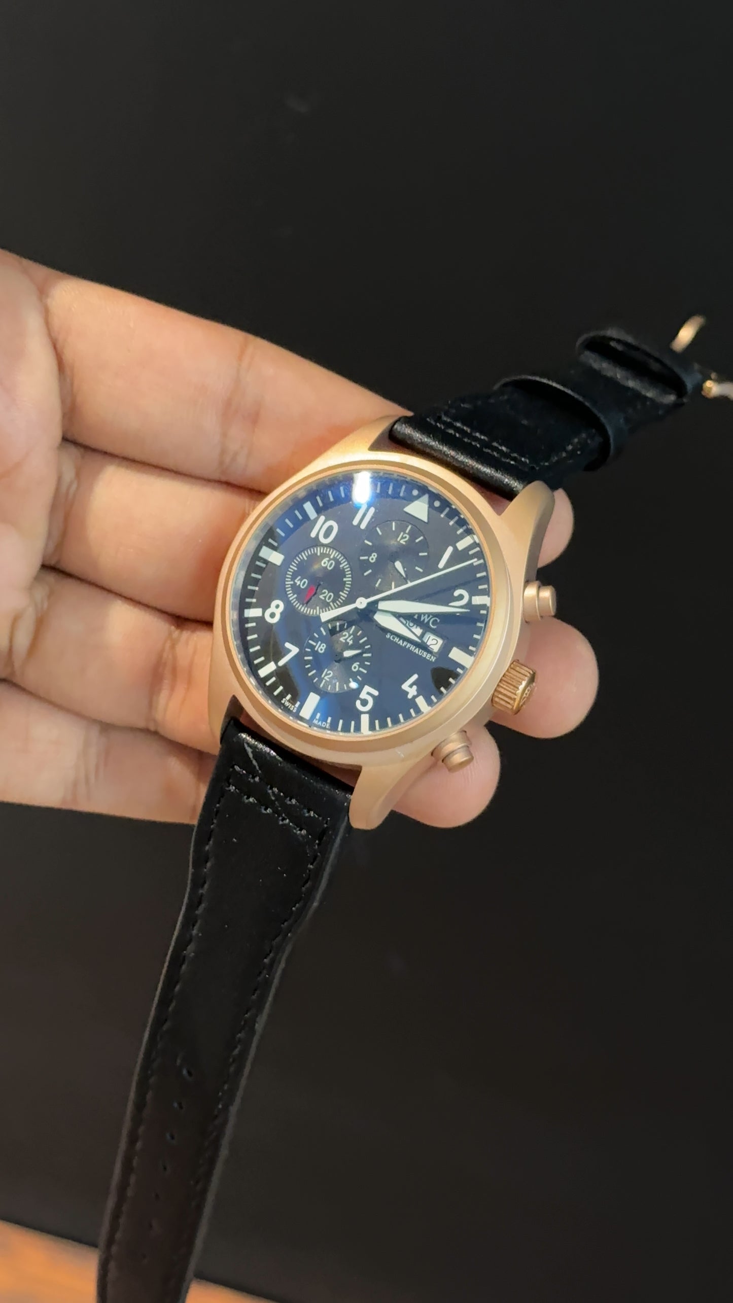 IWC | Black Leather Strap | Rose Case | Chrono | Black Dial