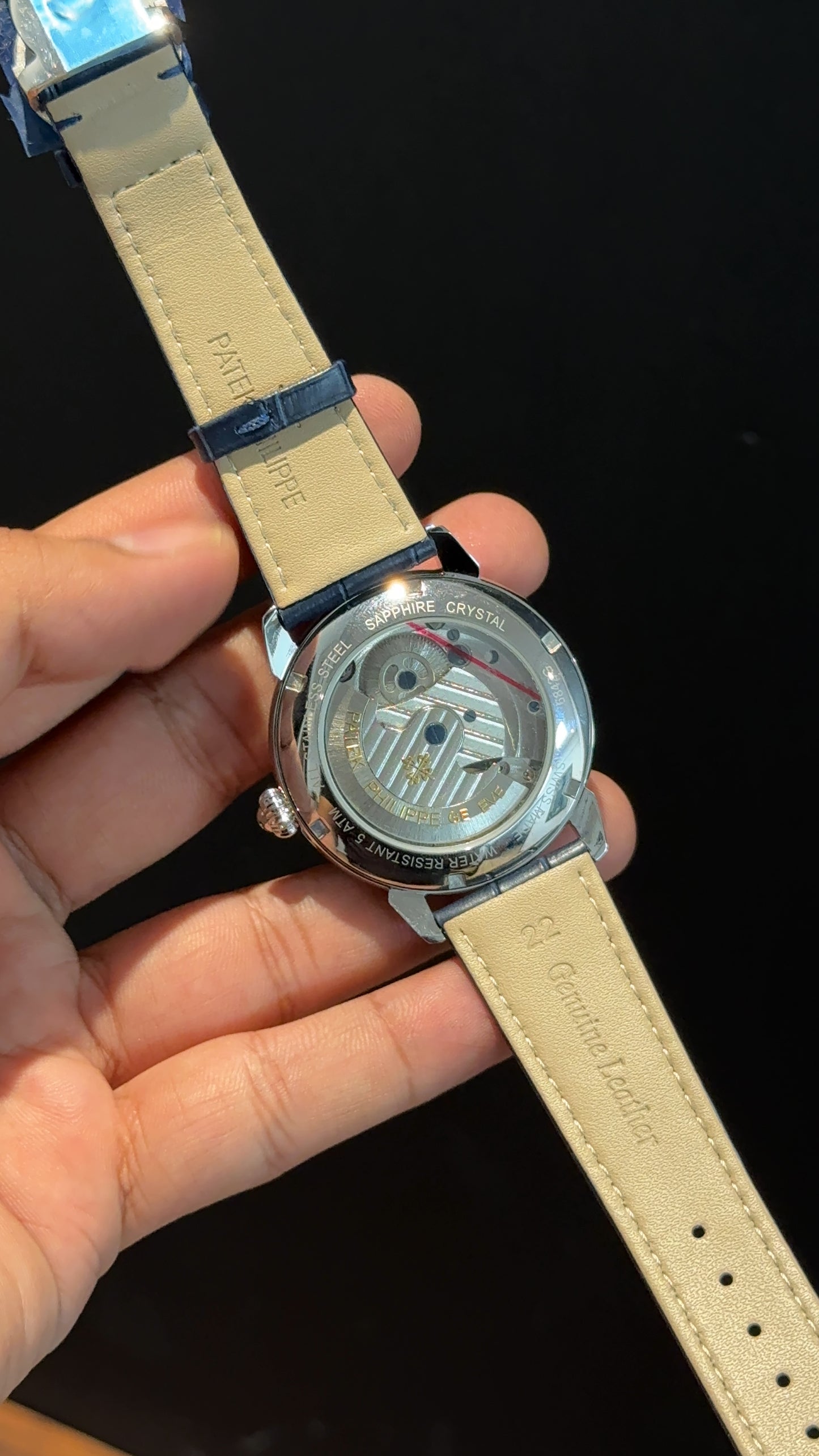 PP Auto | Silver | Pendulum | Moonphase | Blue Leather Strap | Blue Circle Plain Dial
