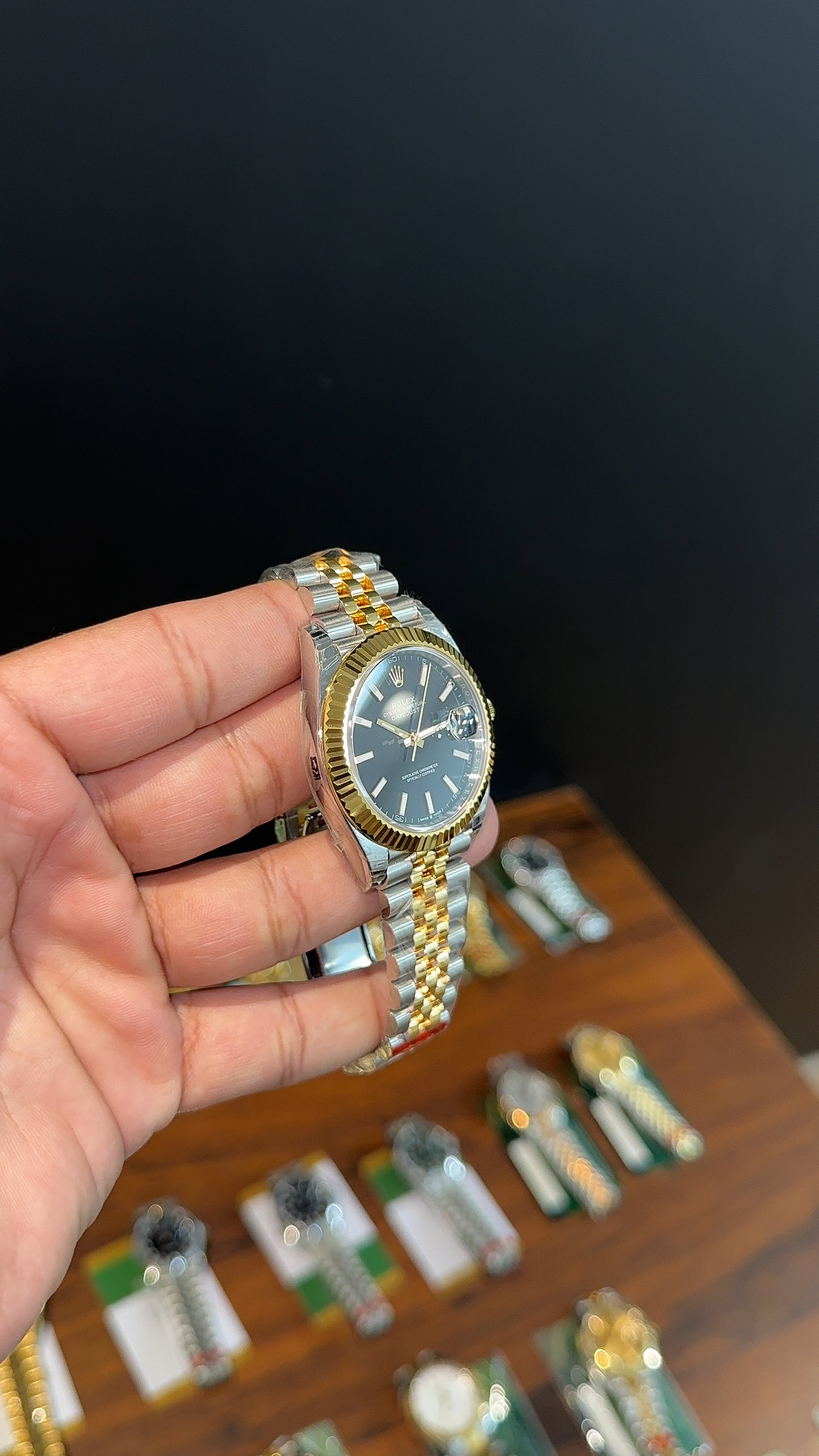 Premium Datejust | 40mm | Gold Two Tone Chain | Black Dial