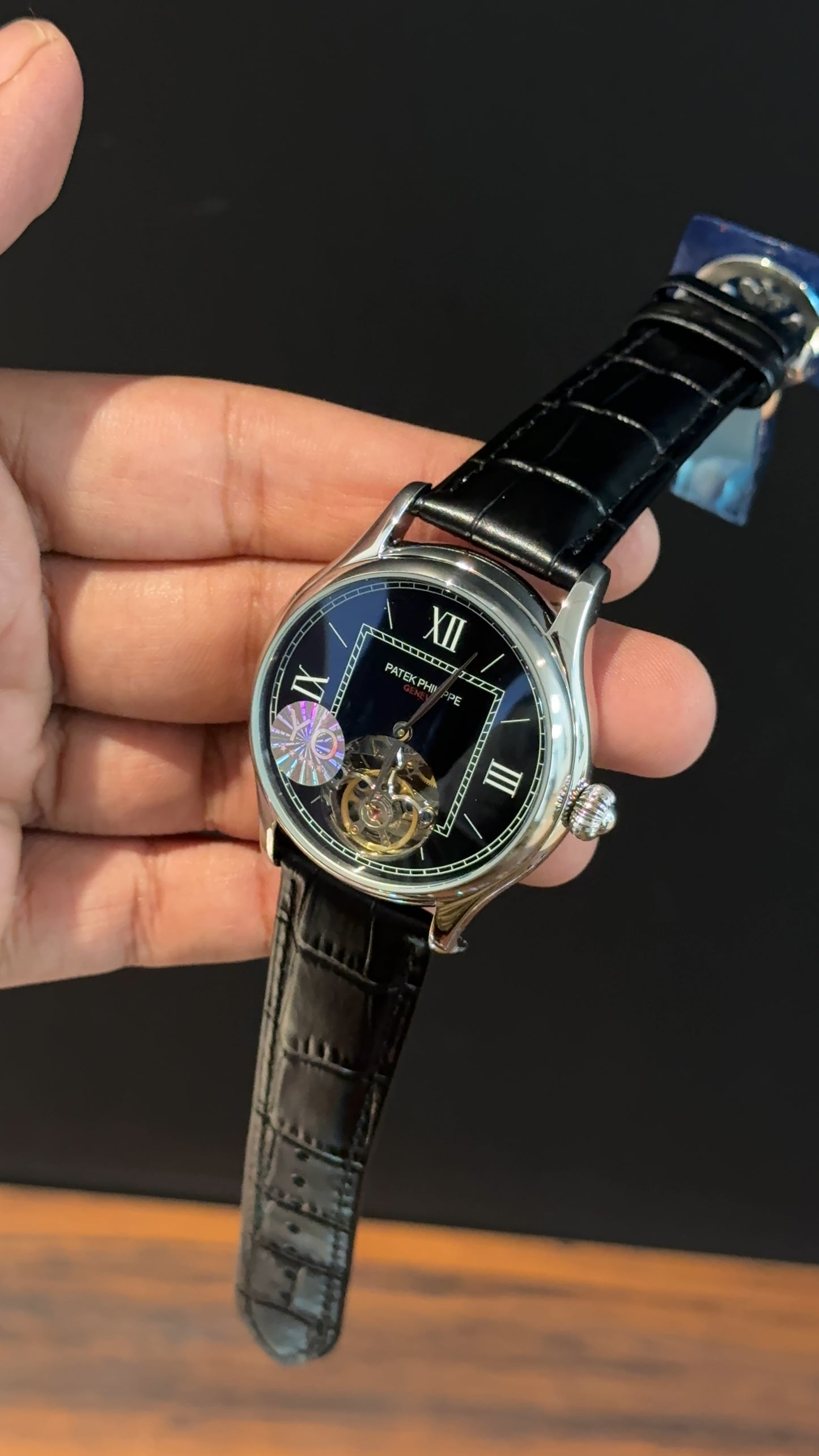 Pp Auto | Gold Pendulum | Black leather strap | Black Dial