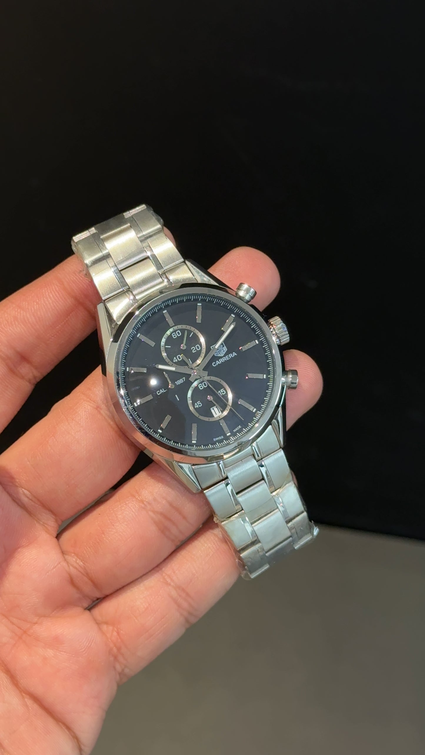 Tag AquaRacer | Silver Chain | Black Chrono Dial