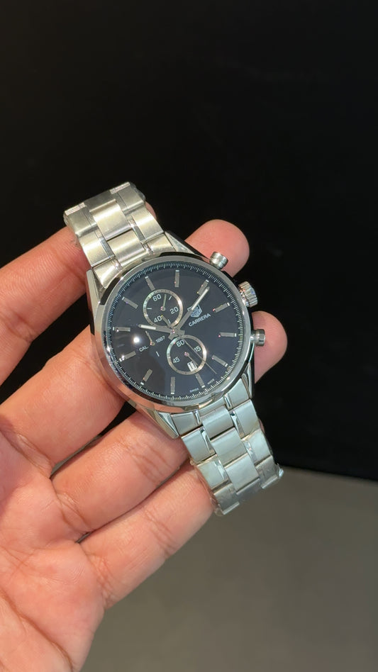 Tag AquaRacer | Silver Chain | Black Chrono Dial