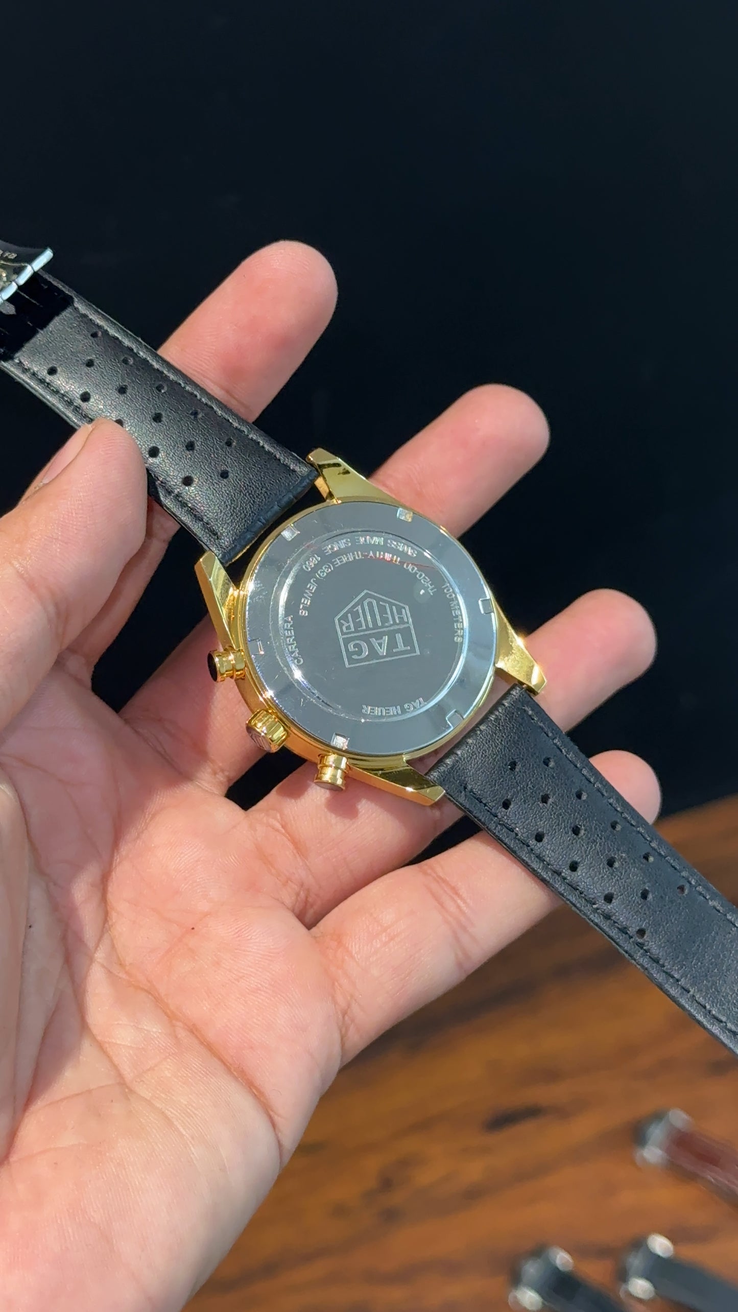 Tag Carrera | Black Strap | Gold Bezel | Black Chrono | Gold Dial