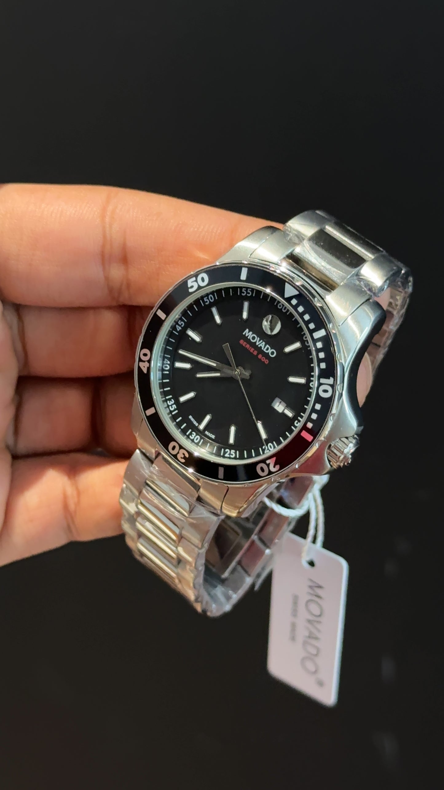 Movado | Silver Chain | Black Plain Dial