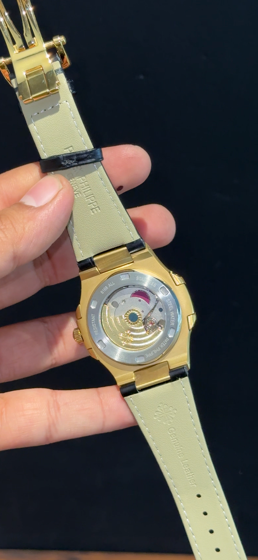 Pp Auto | Black Leather Strap | Gold Case | Black Dial