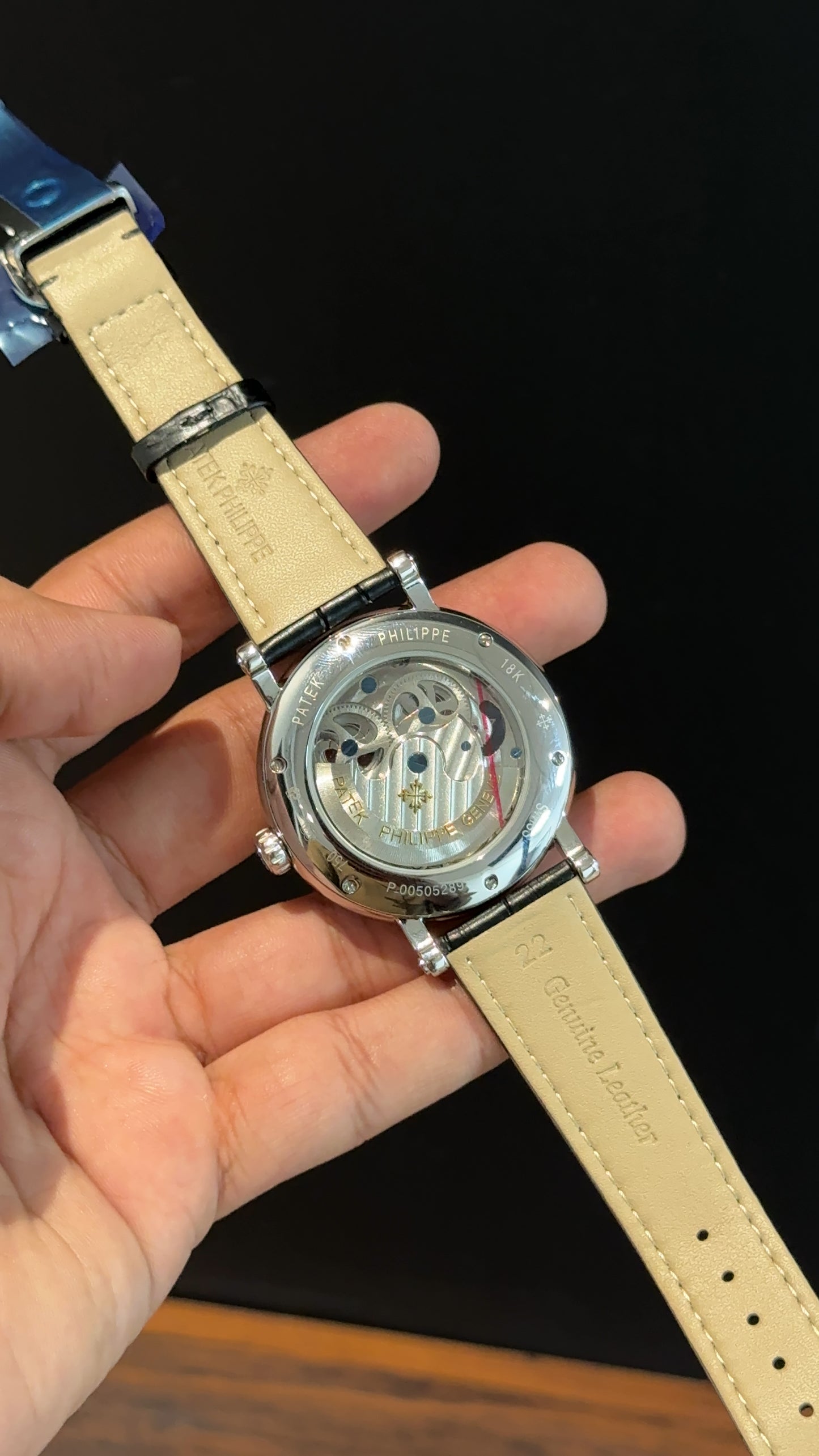 Pp Auto | Grey Skeleton | Black leather strap | Moonphase | Orange Line