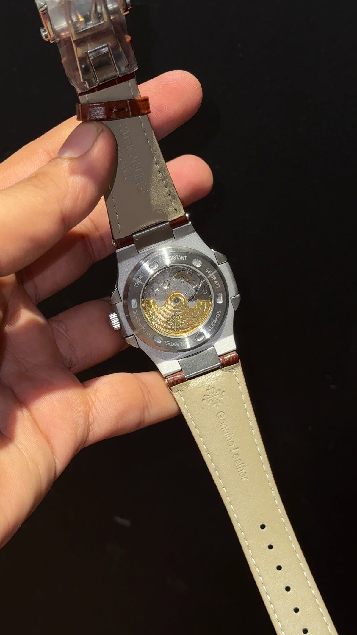 Pp Auto | Silver | White Dial | Brown Leather Strap