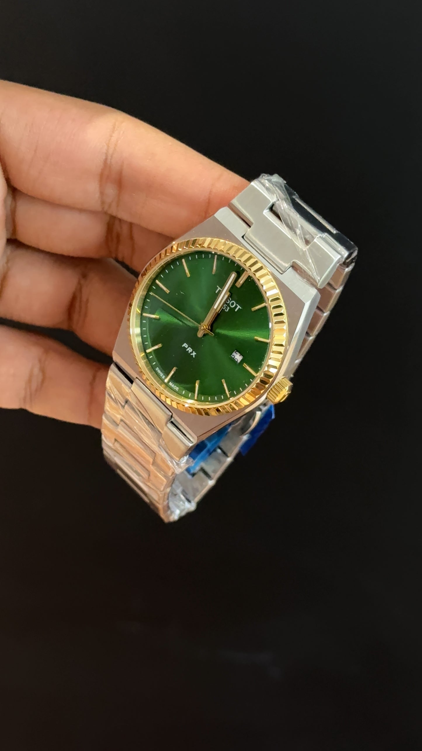 Tissot Prx | Silver Chain | Gold Bezel | Green Plain Dial
