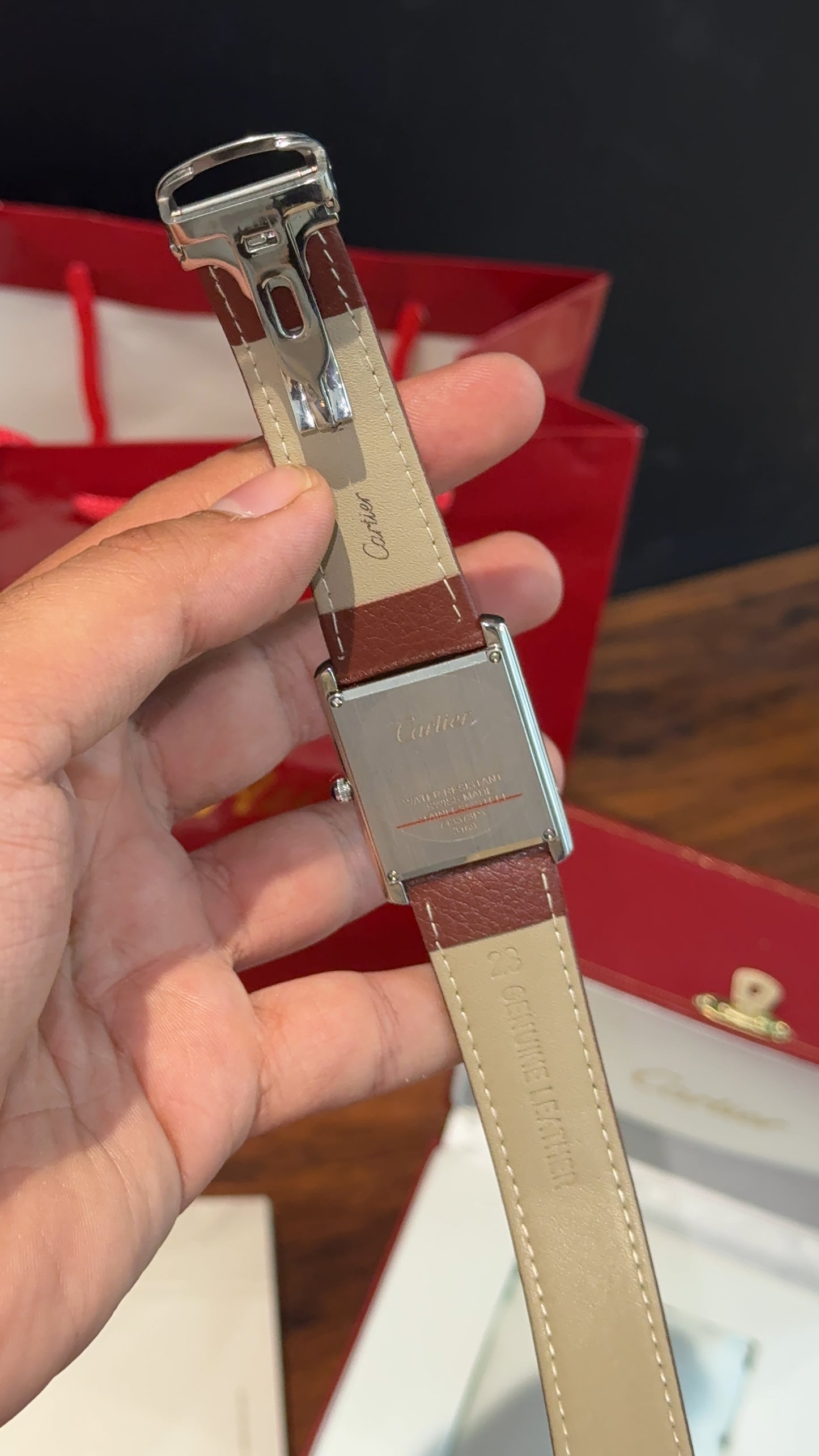Cartier tank | Silver Case | Brown Strap | White Dial
