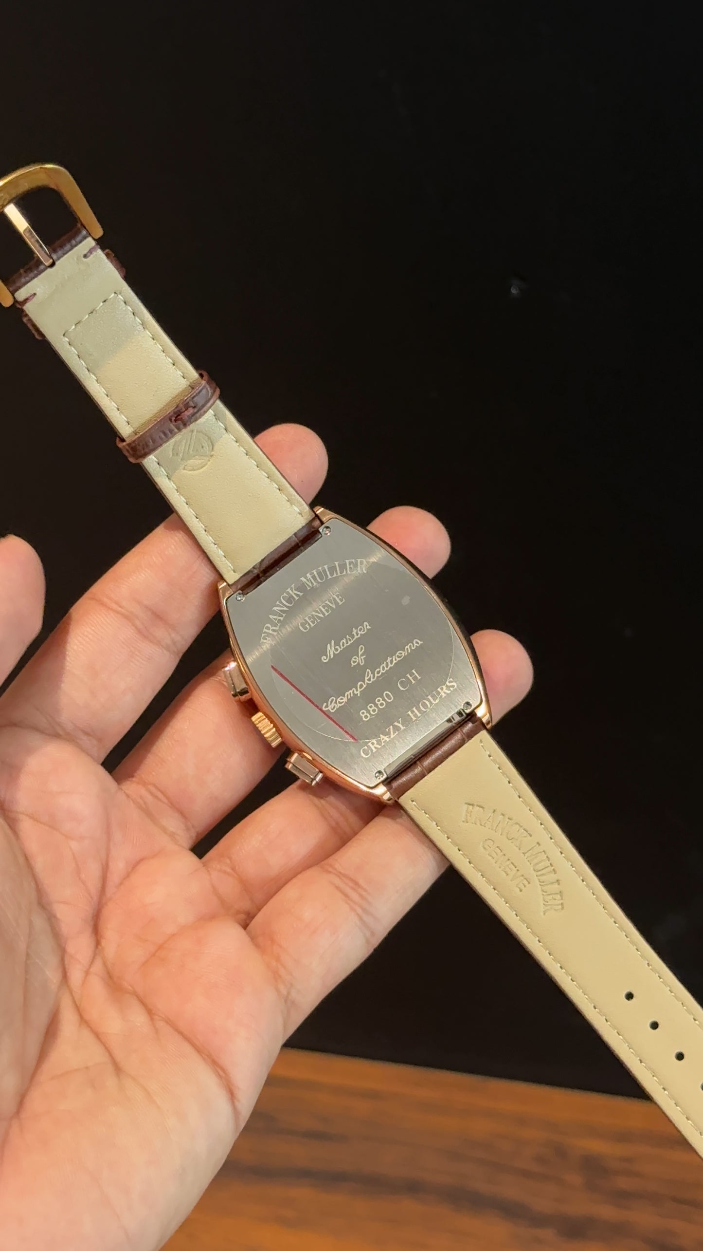 Franck muller Rose | Brown Leather Strap | Black Red Chrono | White Dial