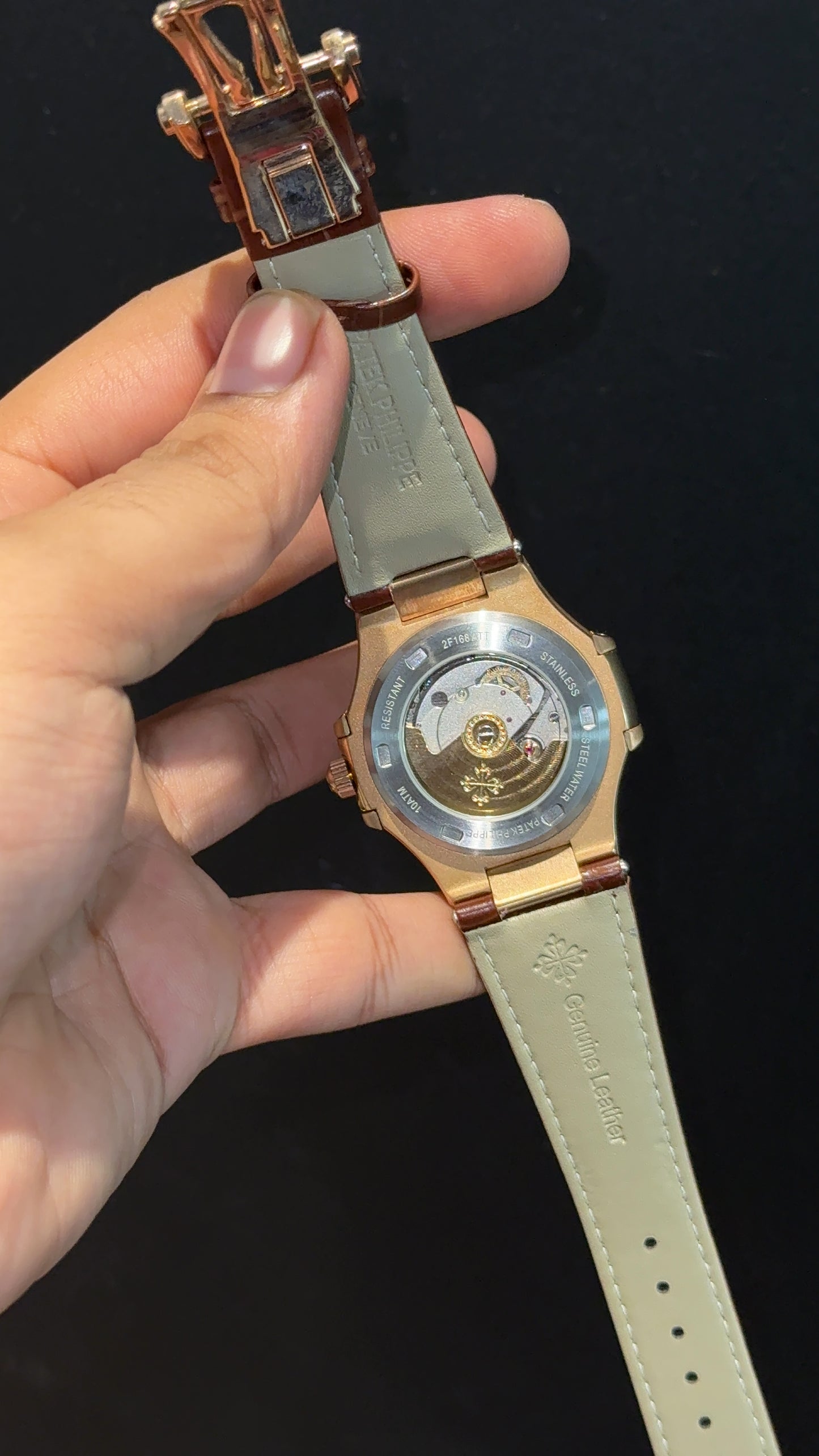 Pp Auto | Moonphase | Chrono | Rose Case | Brown Leather Strap | White Dial