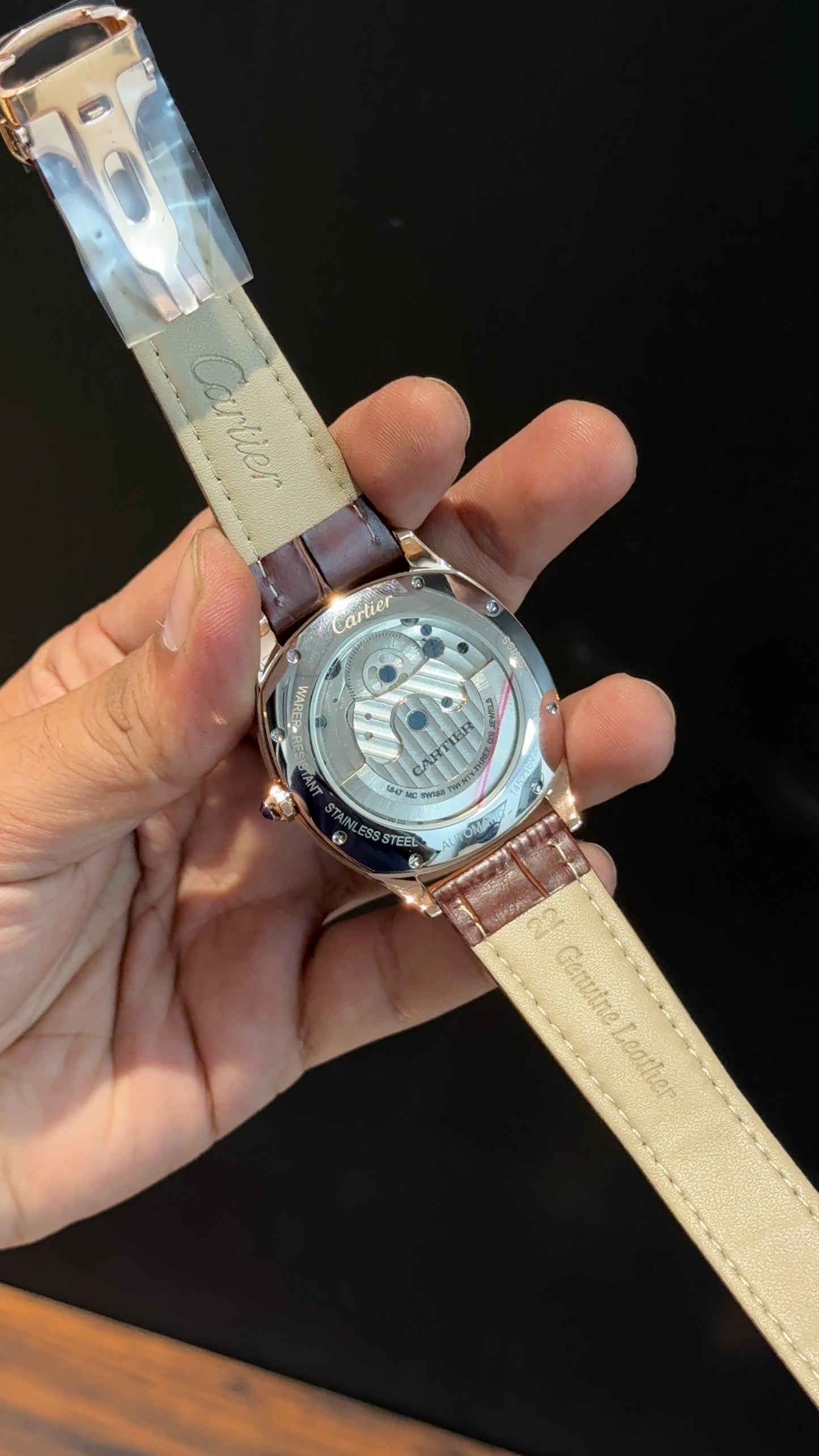Cartier | Rose | Skeleton | Moonphase | Brown Leather Strap | White Dial