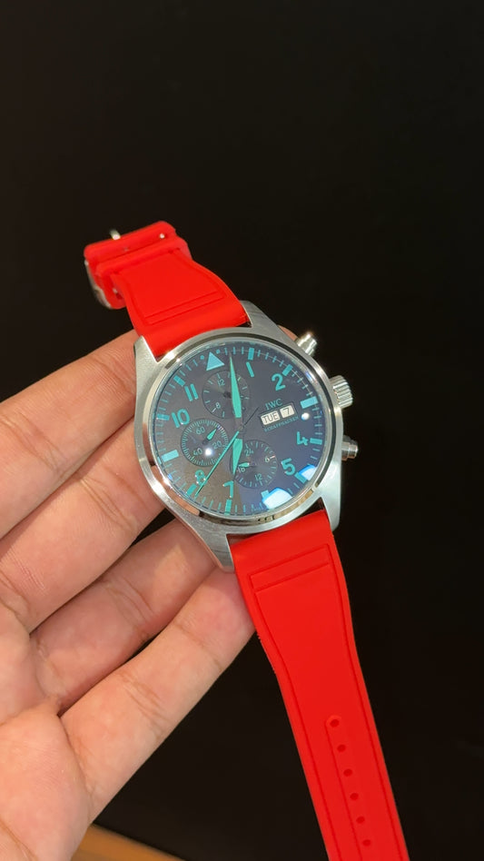 IWC | Red Rubber Strap | Silver Case | Chrono | Tiffany Digits | Black Dial