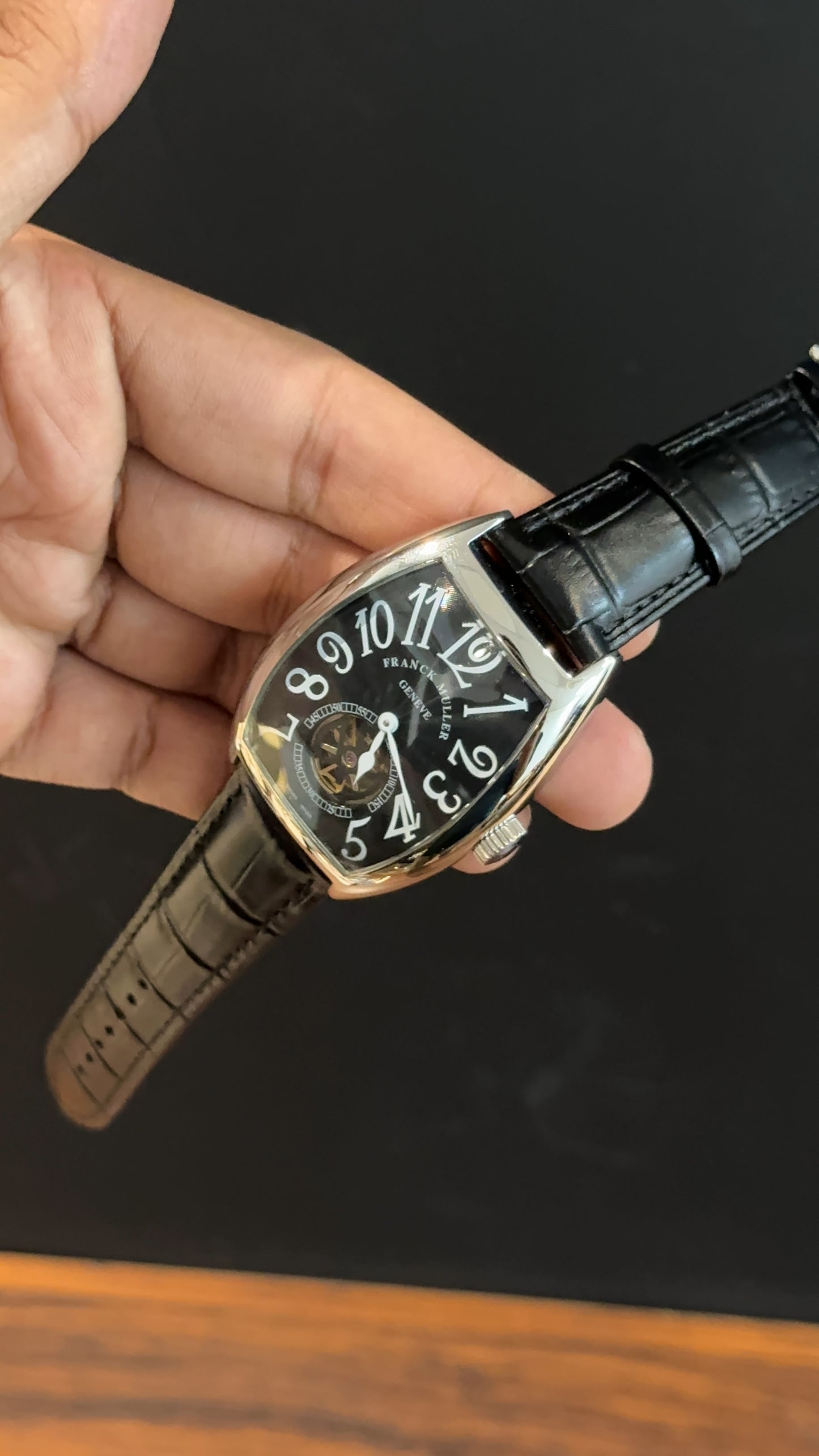 Franck muller | Silver | Black Leather Strap | Pendulum| Black Dial