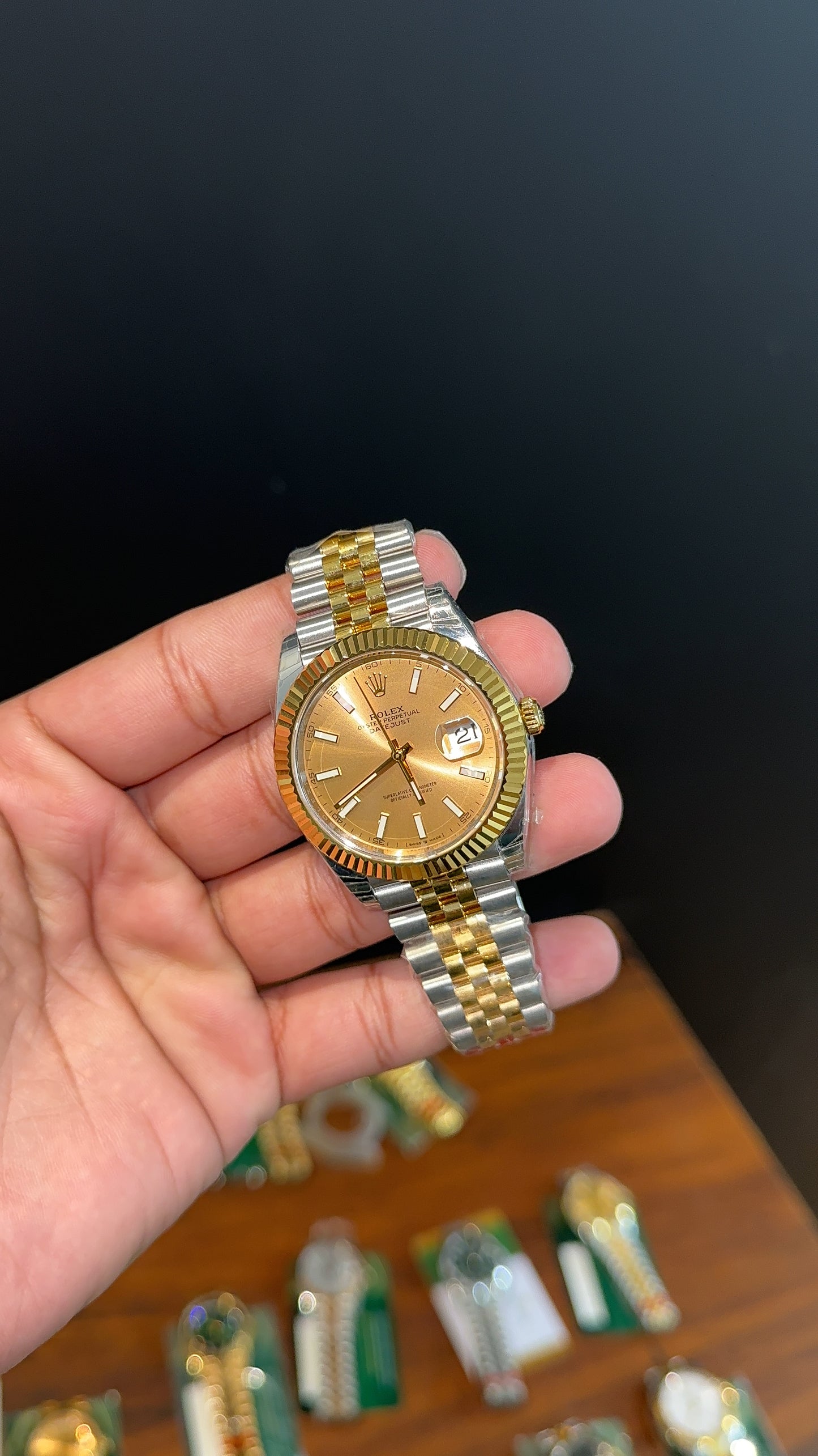 Premium Datejust | 40mm | Gold Two Tone Chain | Gold Dial
