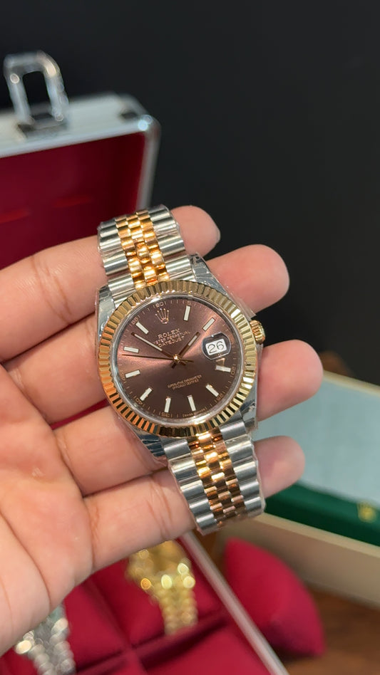 Premium Datejust | Rose Two Tone Chain  | Choco Dial