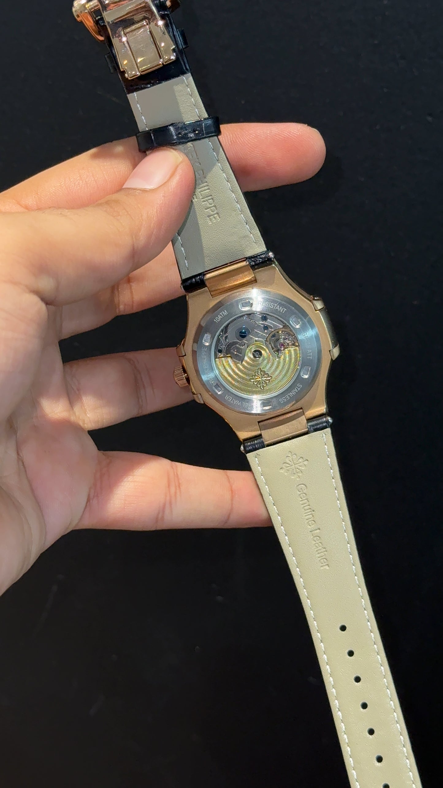Pp Auto | Moonphase | Yearly Edition | Rose Case | Black Leather Strap | Black Dial
