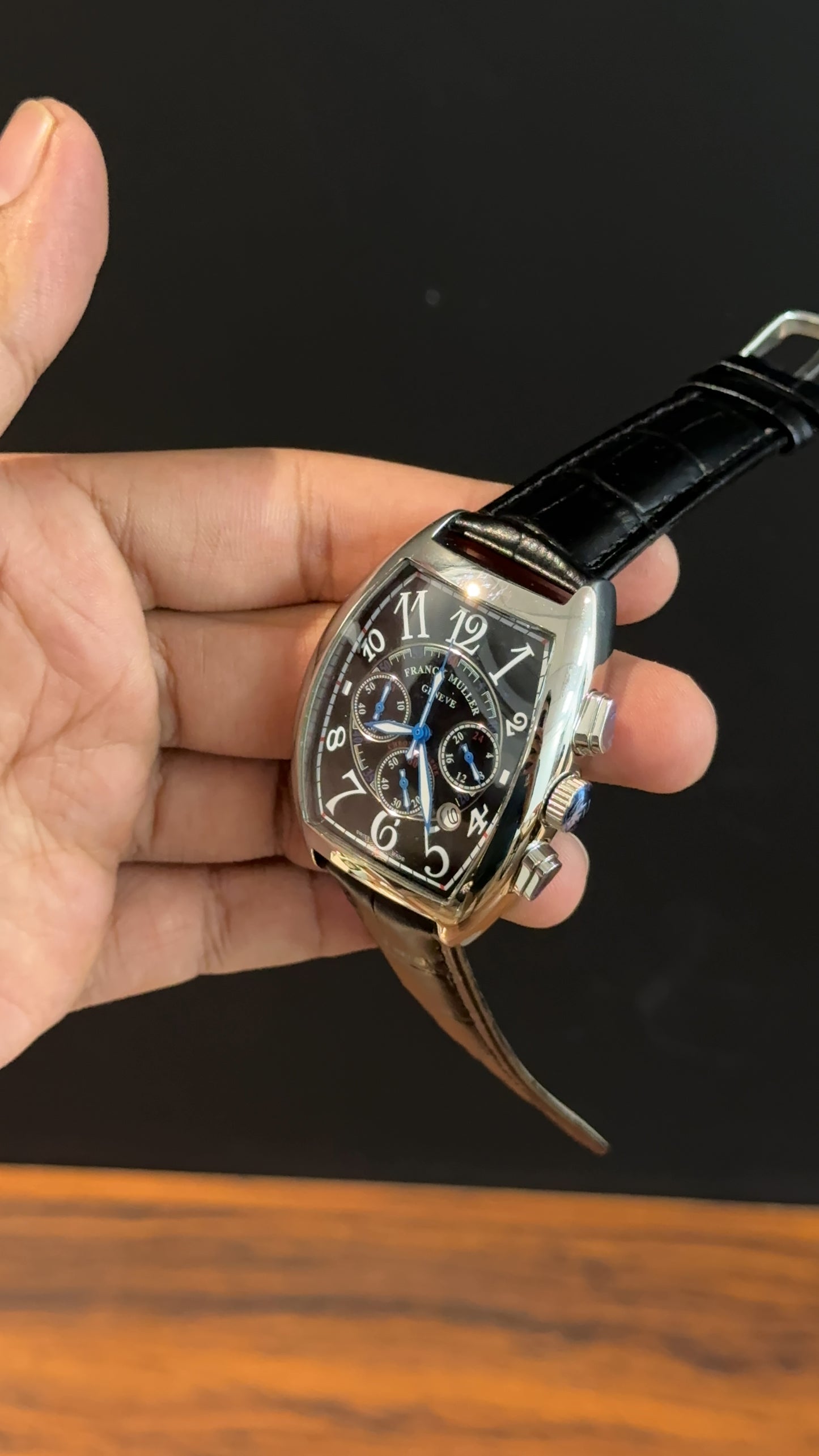 Franck muller | Silver | Black Leather Strap | Blue Chrono | Black Dial