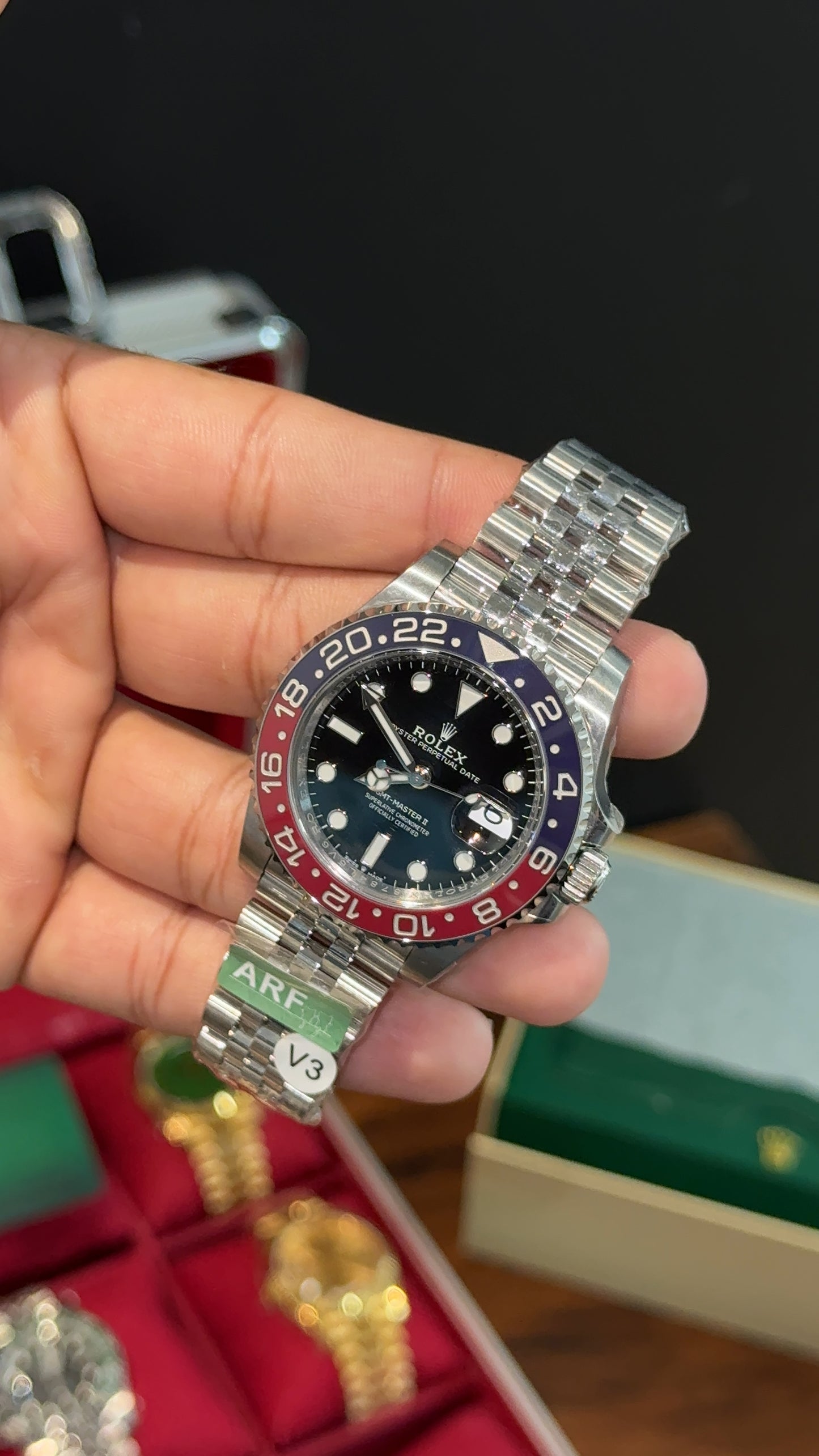 Premium GMT Pepsi | Silver Chain | Black Dial
