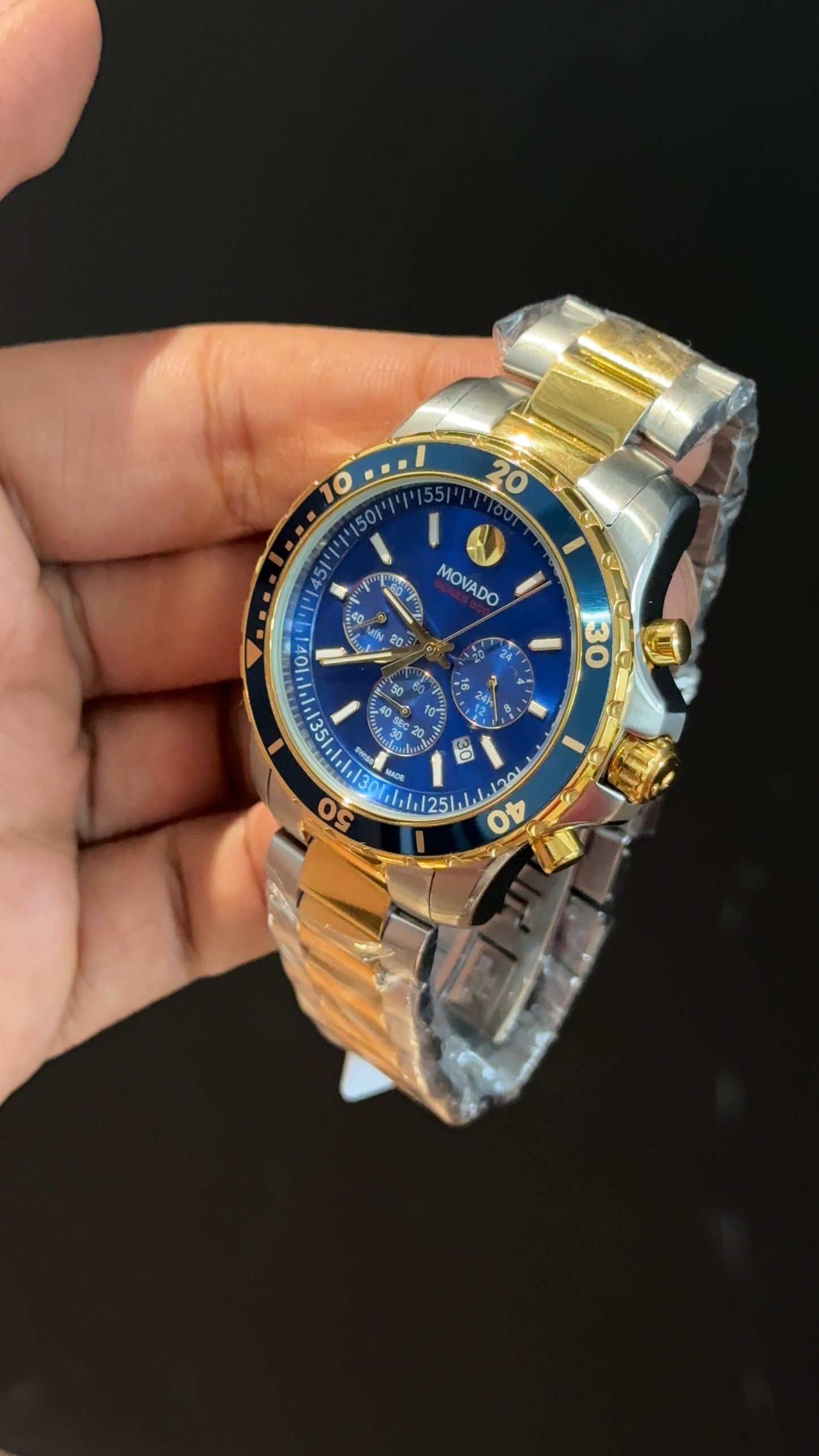 Movado | Gold Two Tone | Blue Bezel | Chrono | Blue Dial