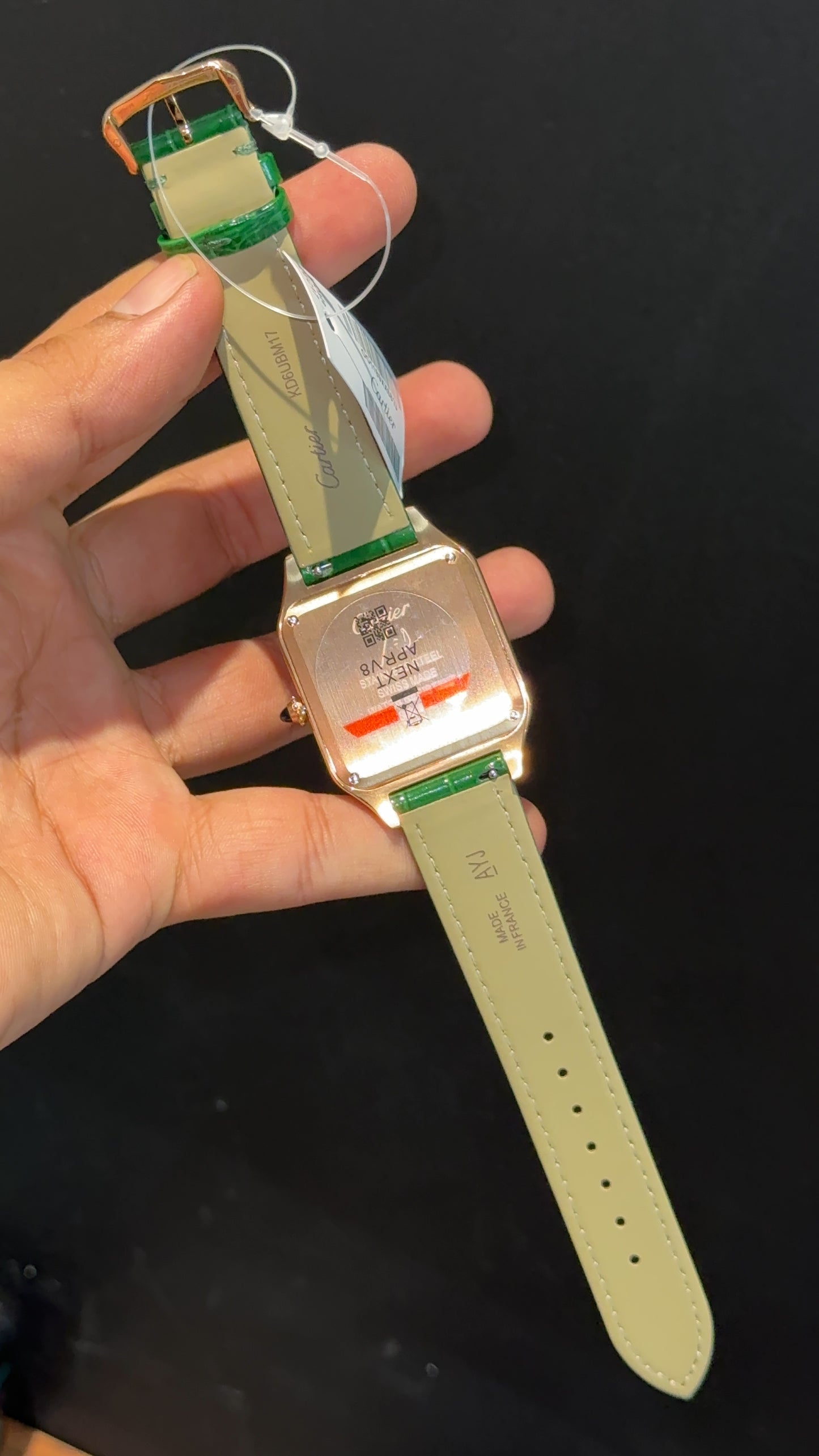 Cartier Santos | Rose Case | Green Dumont Strap | White Dial