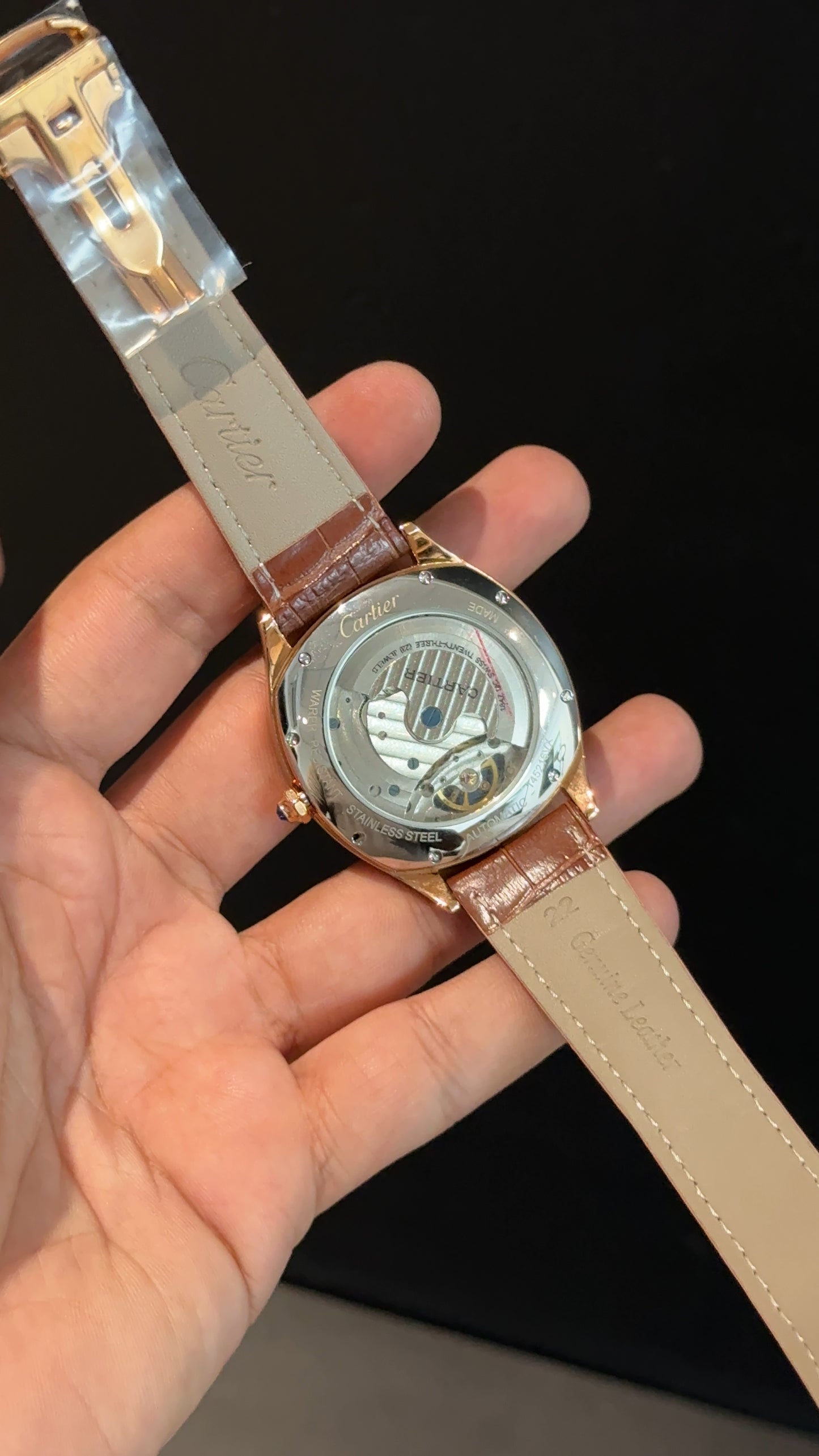 Cartier | Rose Square Bezel | Pendulum | Brown Strap | White Index Dial