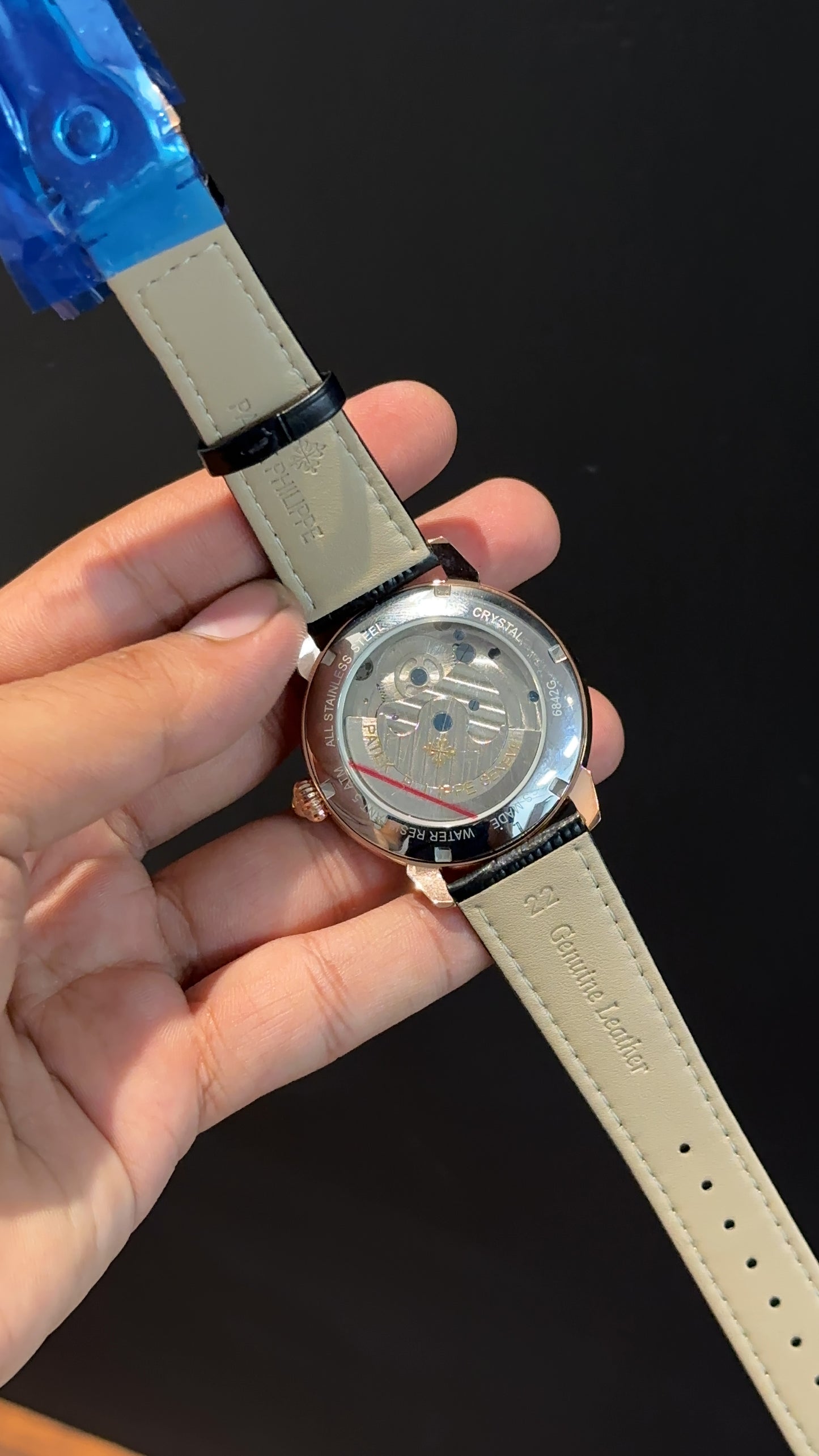 PP Auto | Rose | Pendulum | MoonPhase | Black Leather Strap | Black Textured Dial
