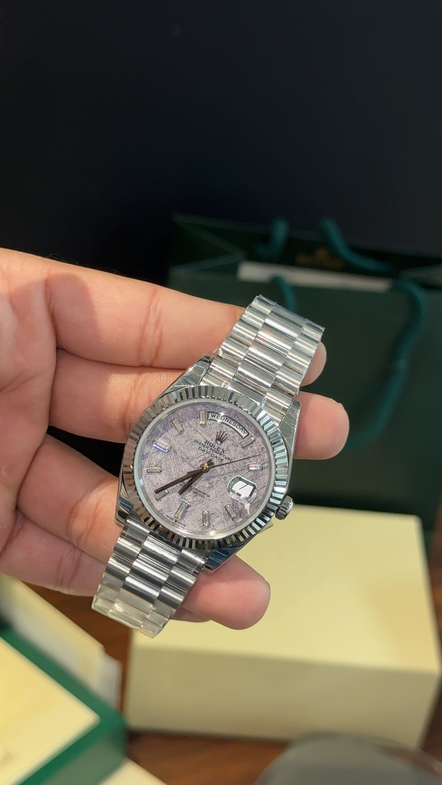 Premium Daydate | 40mm | Silver Chain | White Marble Dial