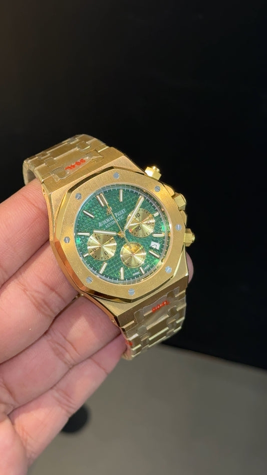 AP | Gold Chrono | Gold Chain | Green Dial