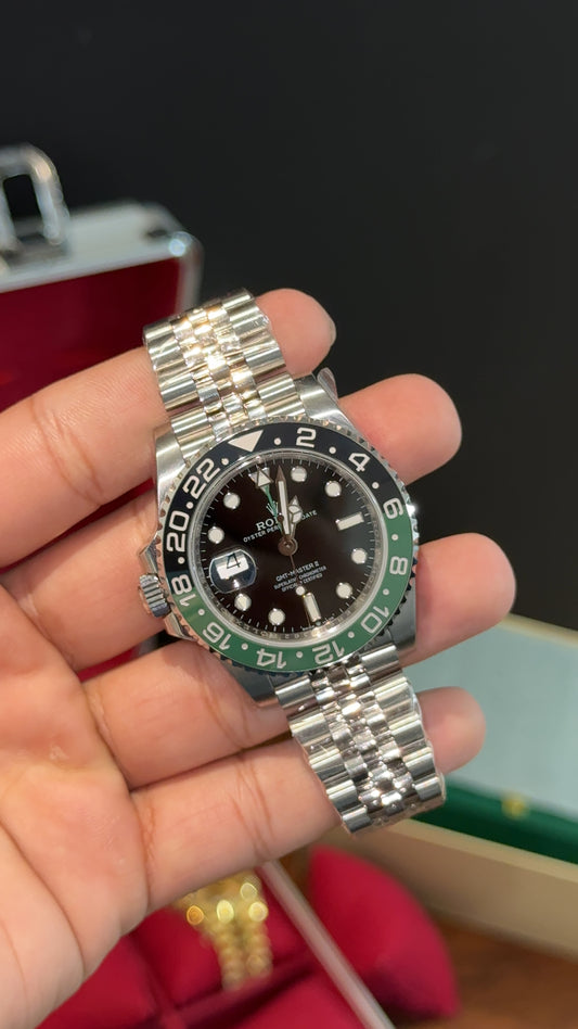 Premium GMT Sprite | Silver Chain | Black Dial